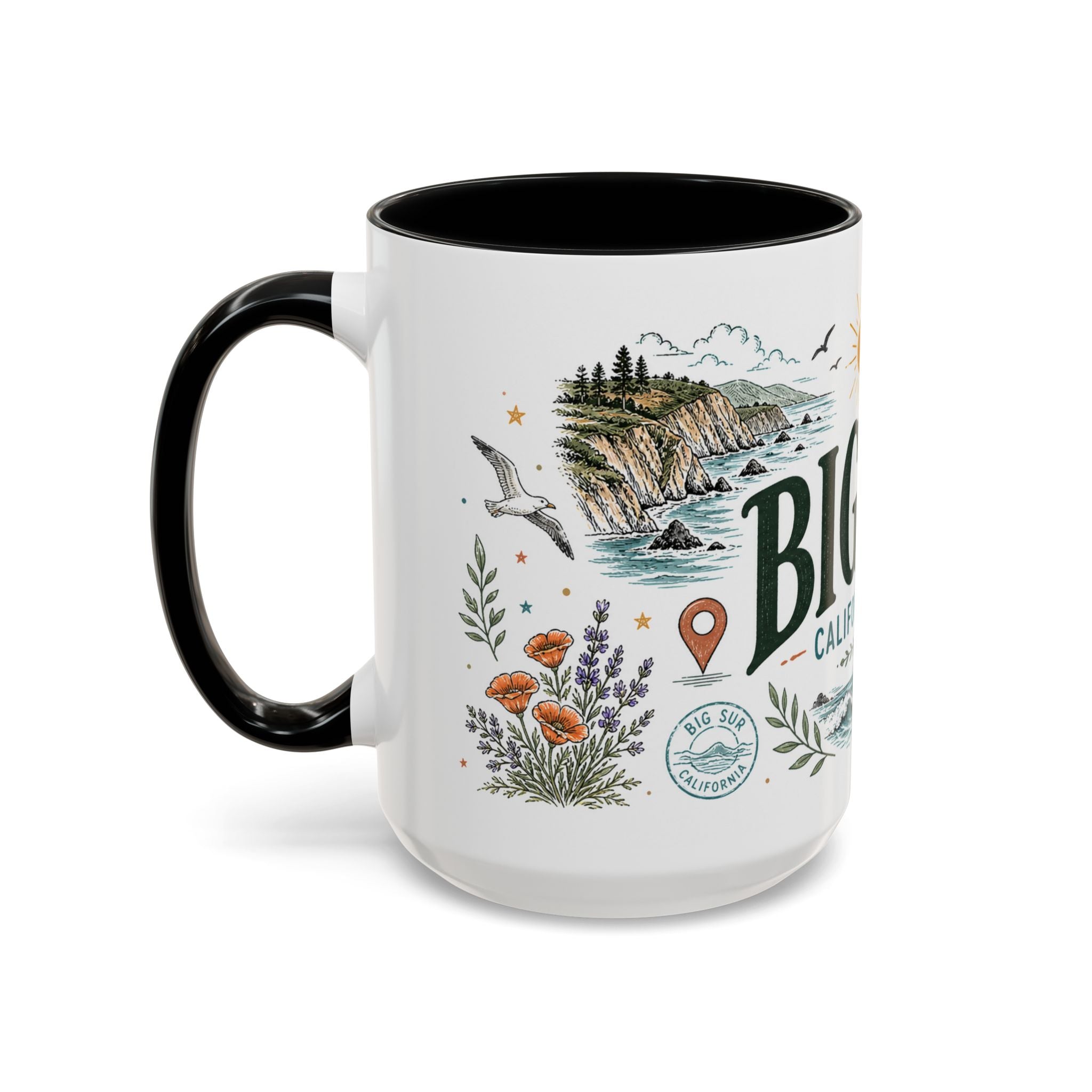 Big Sur Coffee Mug | Travel Destination Souvenir Gift | Accent Color Ceramic 11oz 15oz
