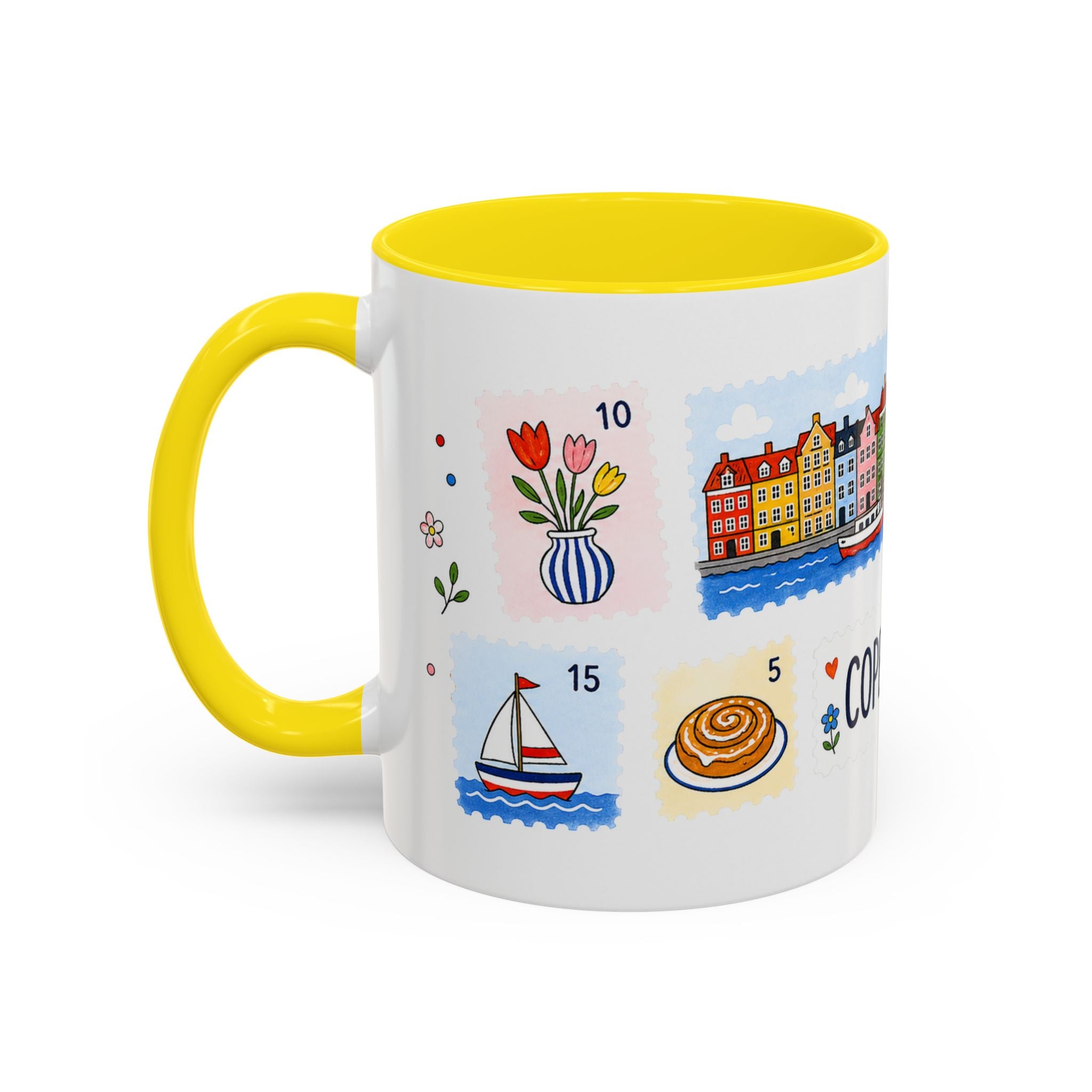 Copenhagen Coffee Mug | Postage Stamp Collage Mug | Travel Souvenir Accent Cup 11oz 15oz