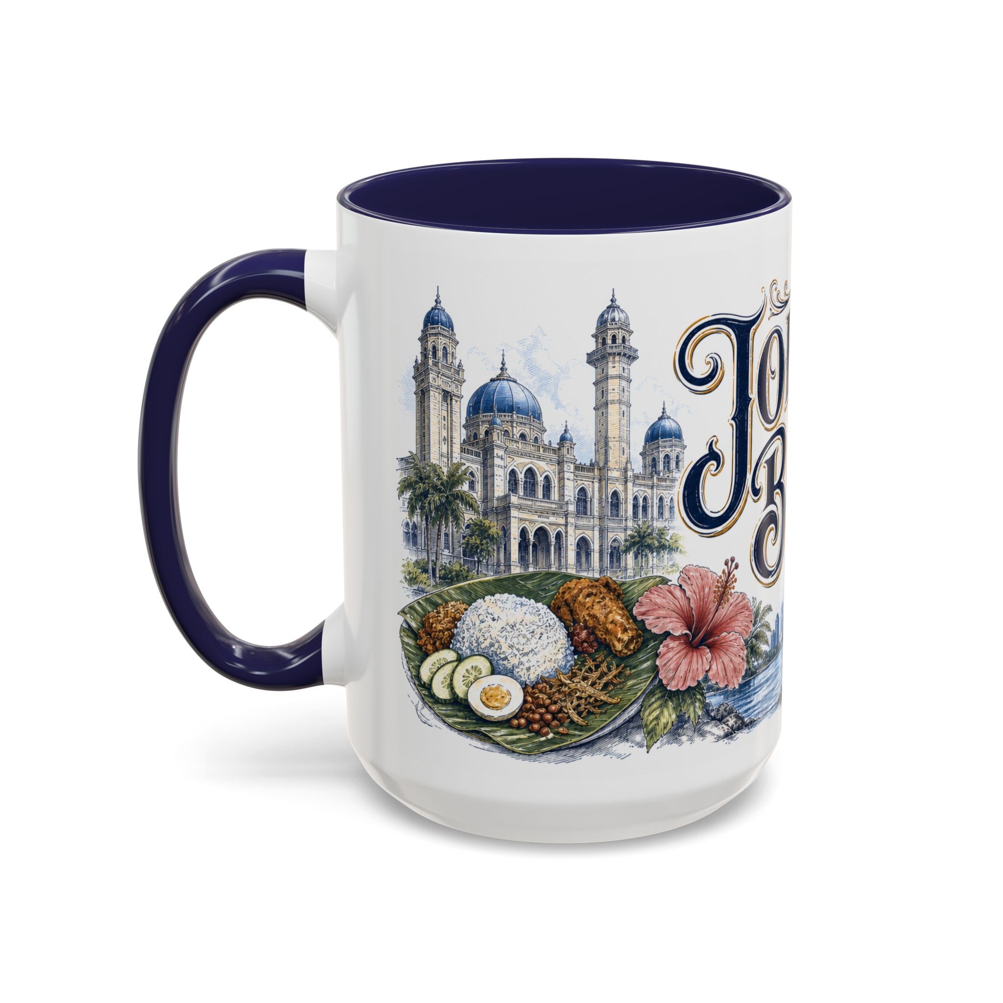 Johor Bahru Coffee Mug | Malaysia Travel Souvenir | Vintage Illustrated City Gift | 11 oz 15 oz Accent Mug