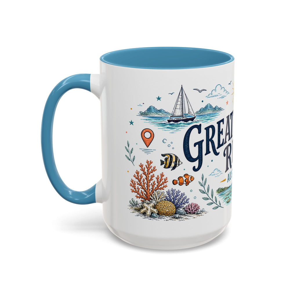 Great Barrier Reef Coffee Mug | Travel Destination Souvenir Gift | Accent Color Ceramic 11oz 15oz