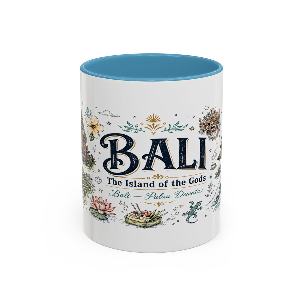 Bali Coffee Mug | Indonesia Souvenir Travel Gift | Accent Color Ceramic 11oz 15oz