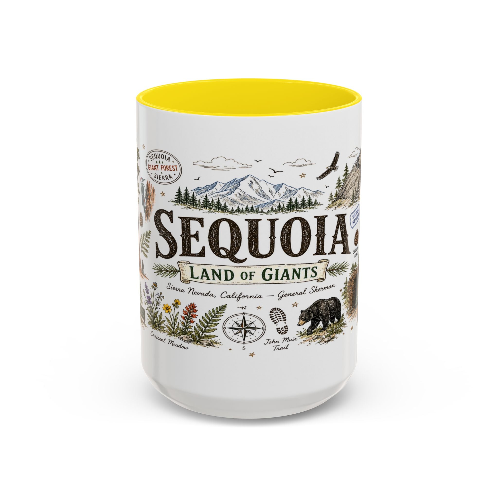 Sequoia Coffee Mug | National Park Hiking California Gift | Accent Color Ceramic 11oz 15oz