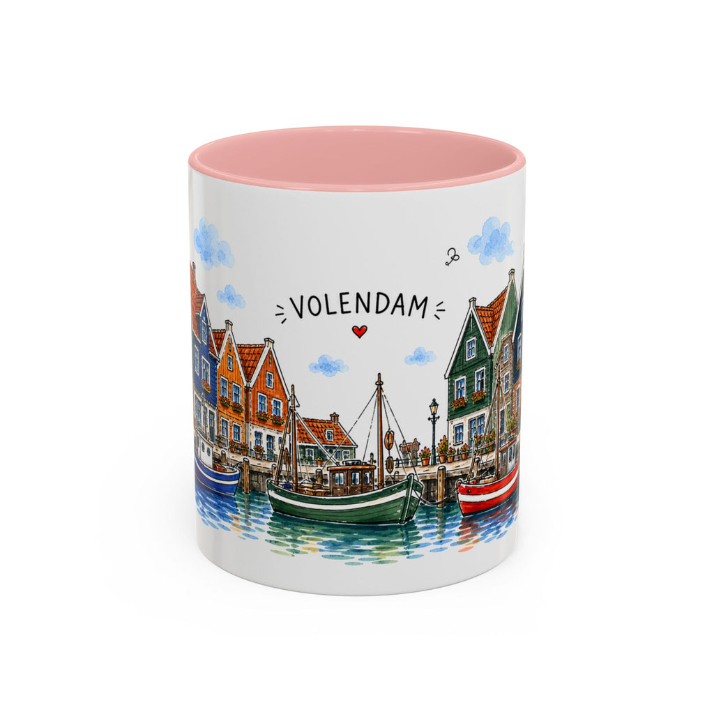 Volendam Illustrated Travel Mug | Netherlands Souvenir Accent Coffee Mug | 11oz 15oz Ceramic Cup