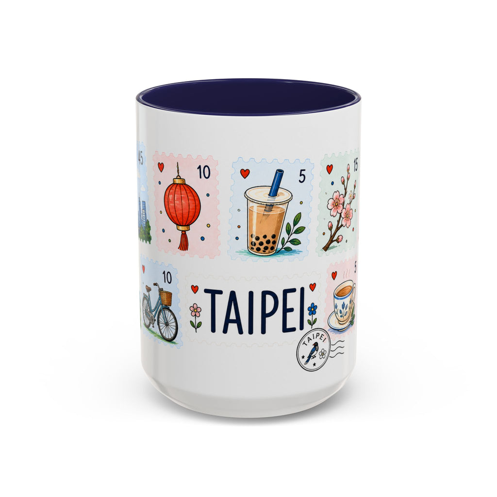 Taipei Coffee Mug | Postage Stamp Collage Mug | Travel Souvenir Accent Cup 11oz 15oz