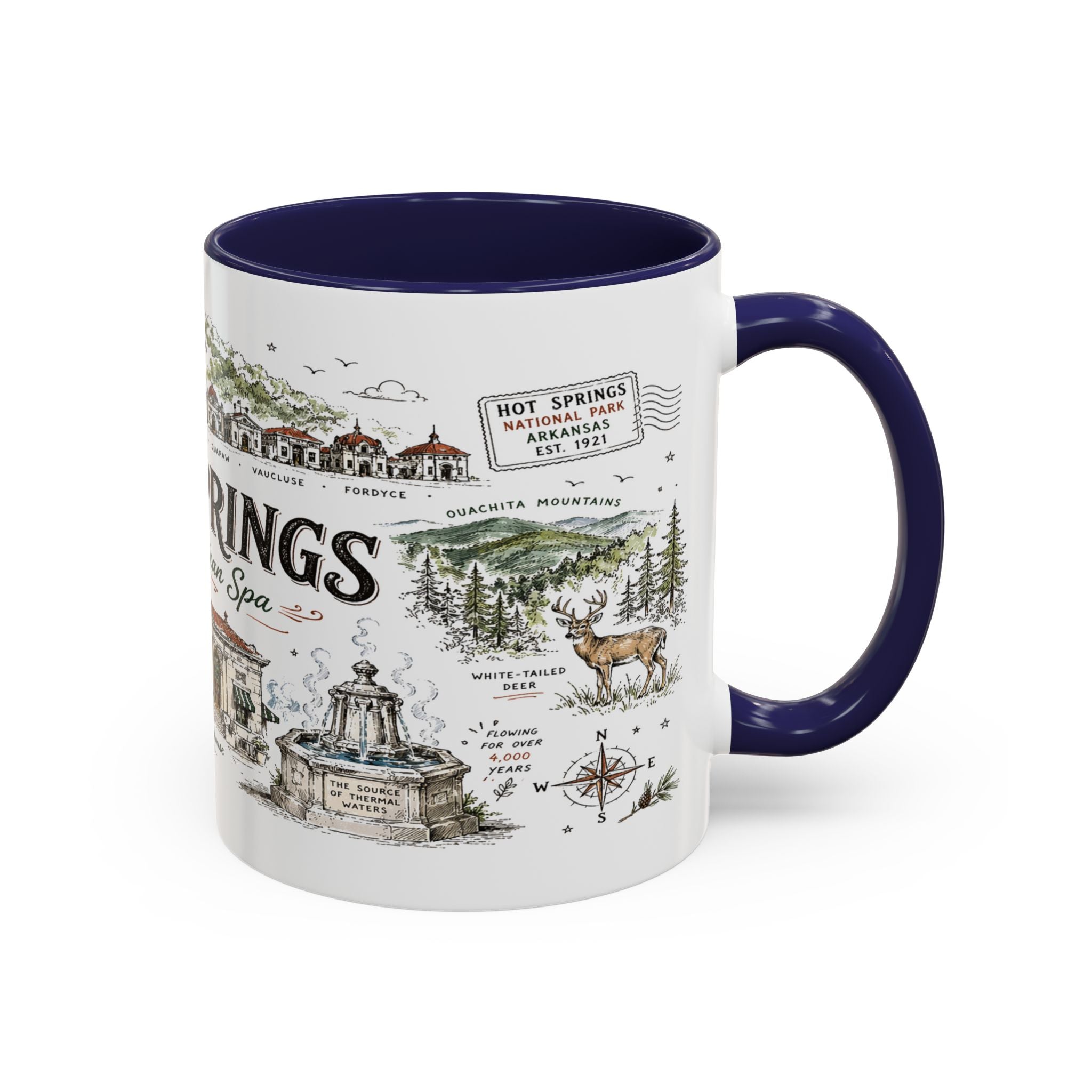 Hot Springs National Park Coffee Mug | Arkansas Thermal Spring Spa Gift | Accent Color Ceramic 11oz 15oz