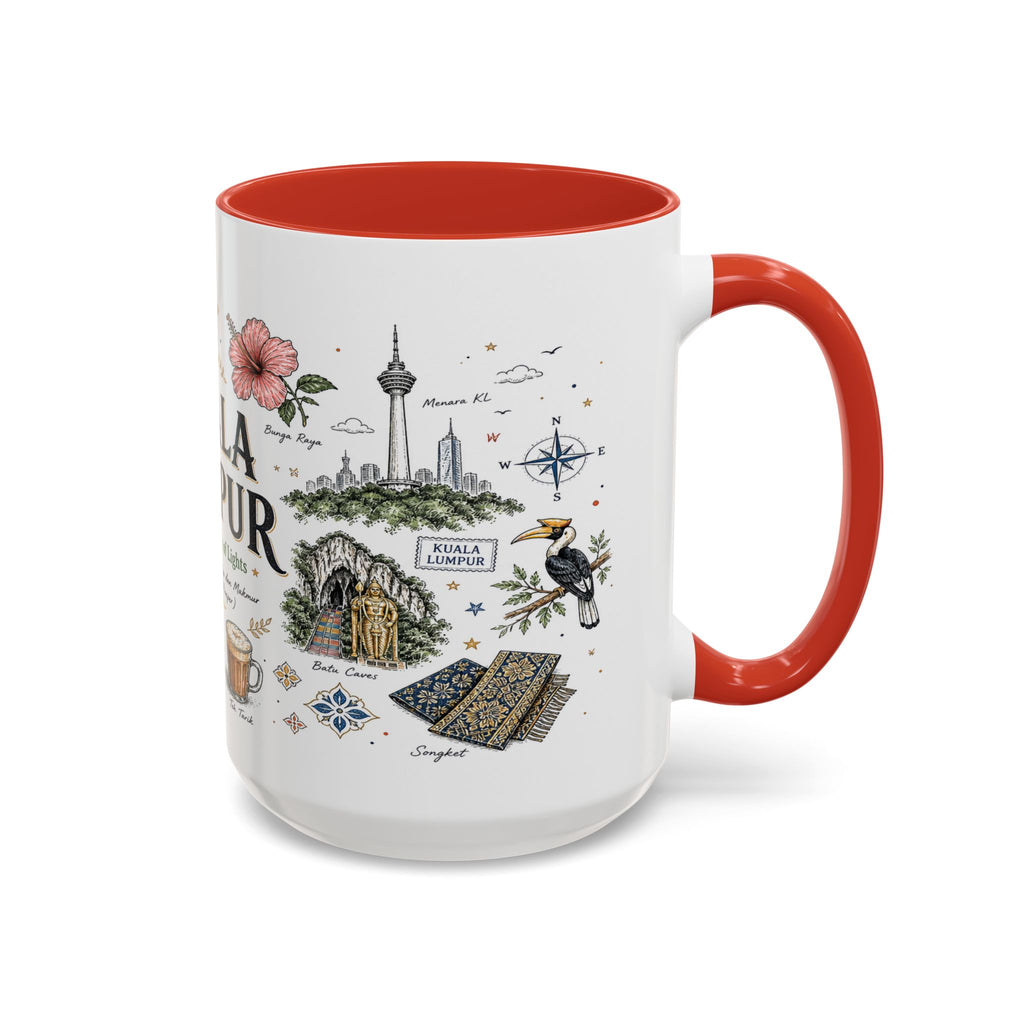 Kuala Lumpur Coffee Mug | Malaysia Souvenir Travel Gift | Accent Color Ceramic 11oz 15oz