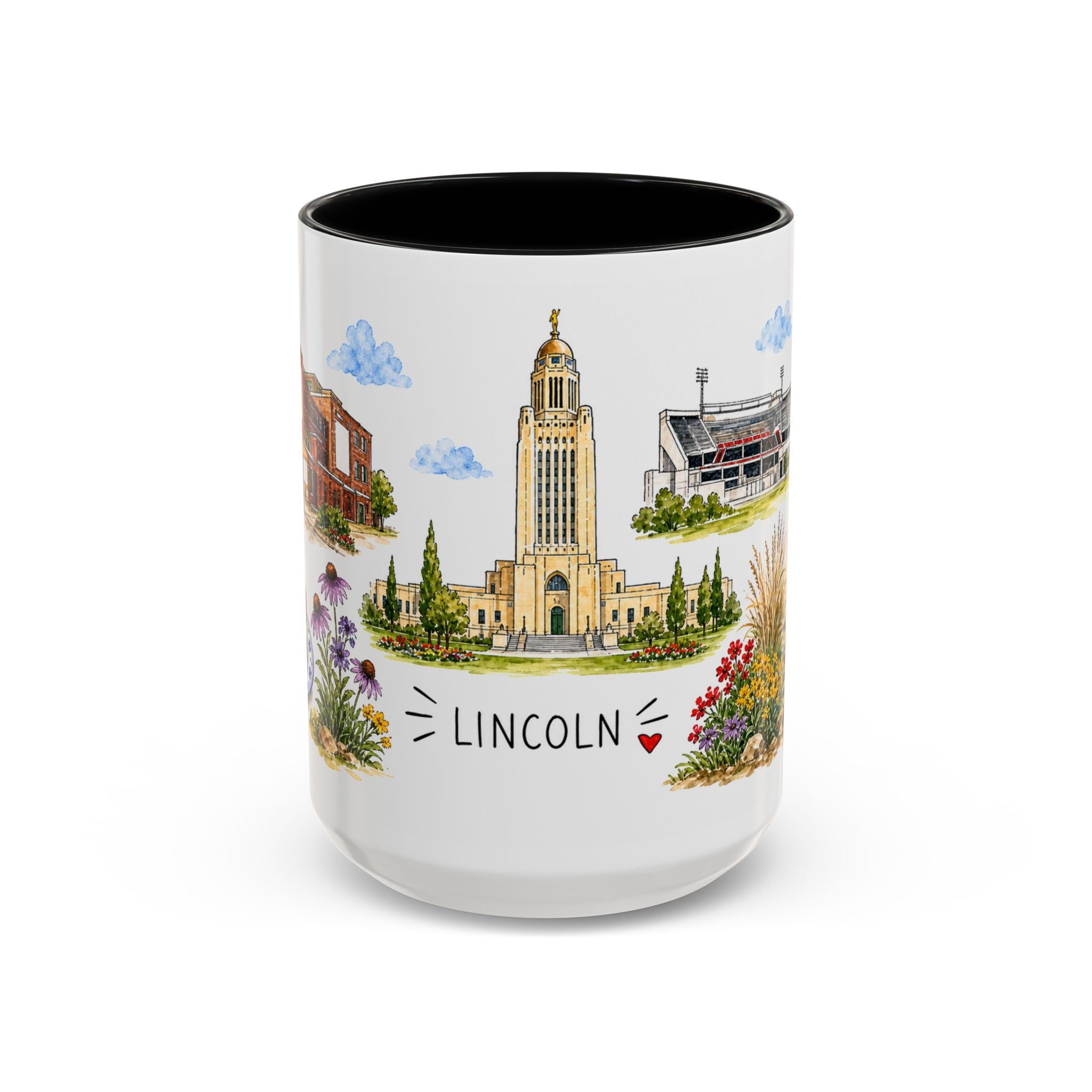 Lincoln Illustrated Travel Mug | City Souvenir Accent Coffee Mug | 11oz 15oz Ceramic Cup