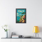 Italian Cliffside Coast Italy Framed Poster | Vintage Travel Wall Art | Black Walnut White Frame | 16x24 20x30