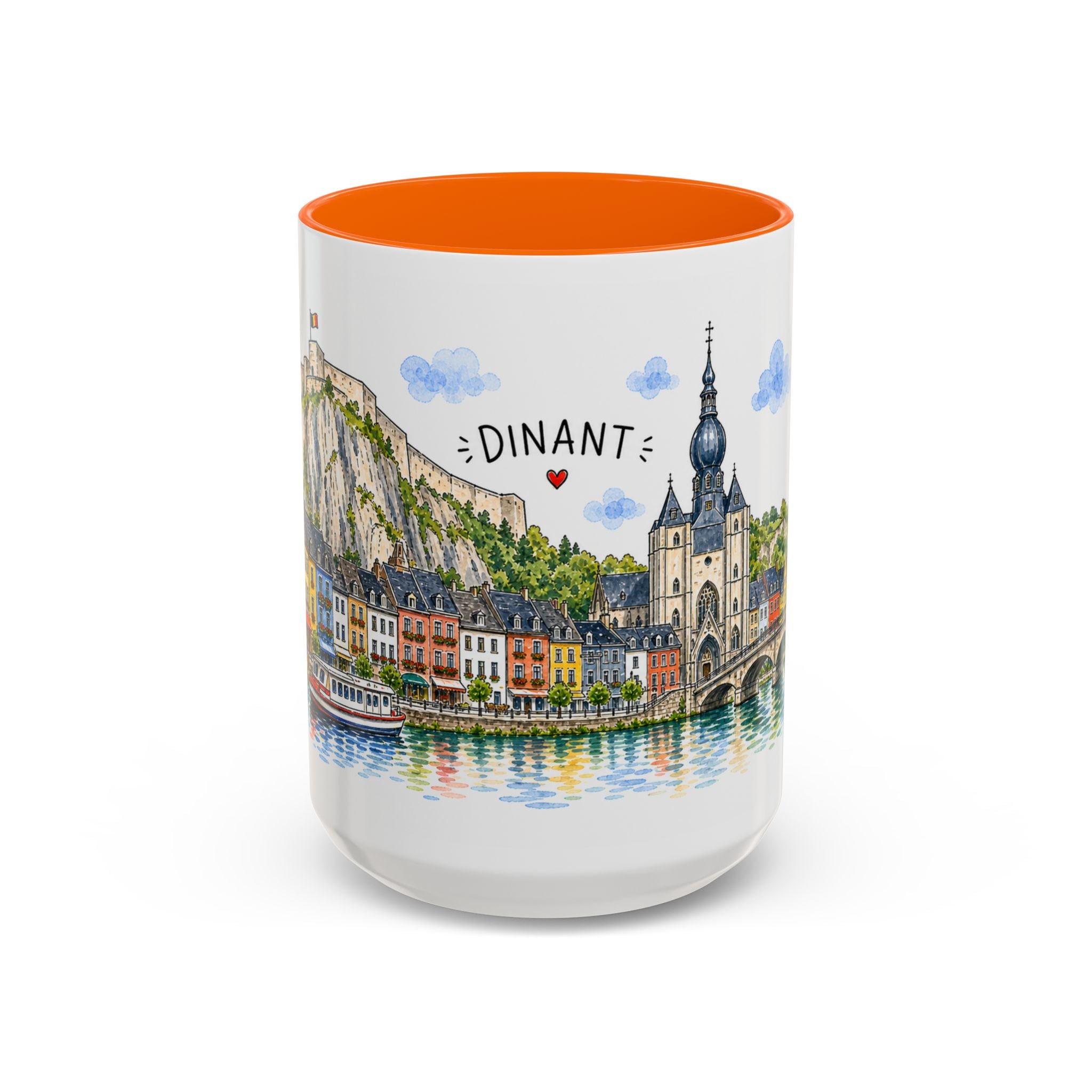 Dinant Illustrated Travel Mug | Belgium Souvenir Accent Coffee Mug | 11oz 15oz Ceramic Cup