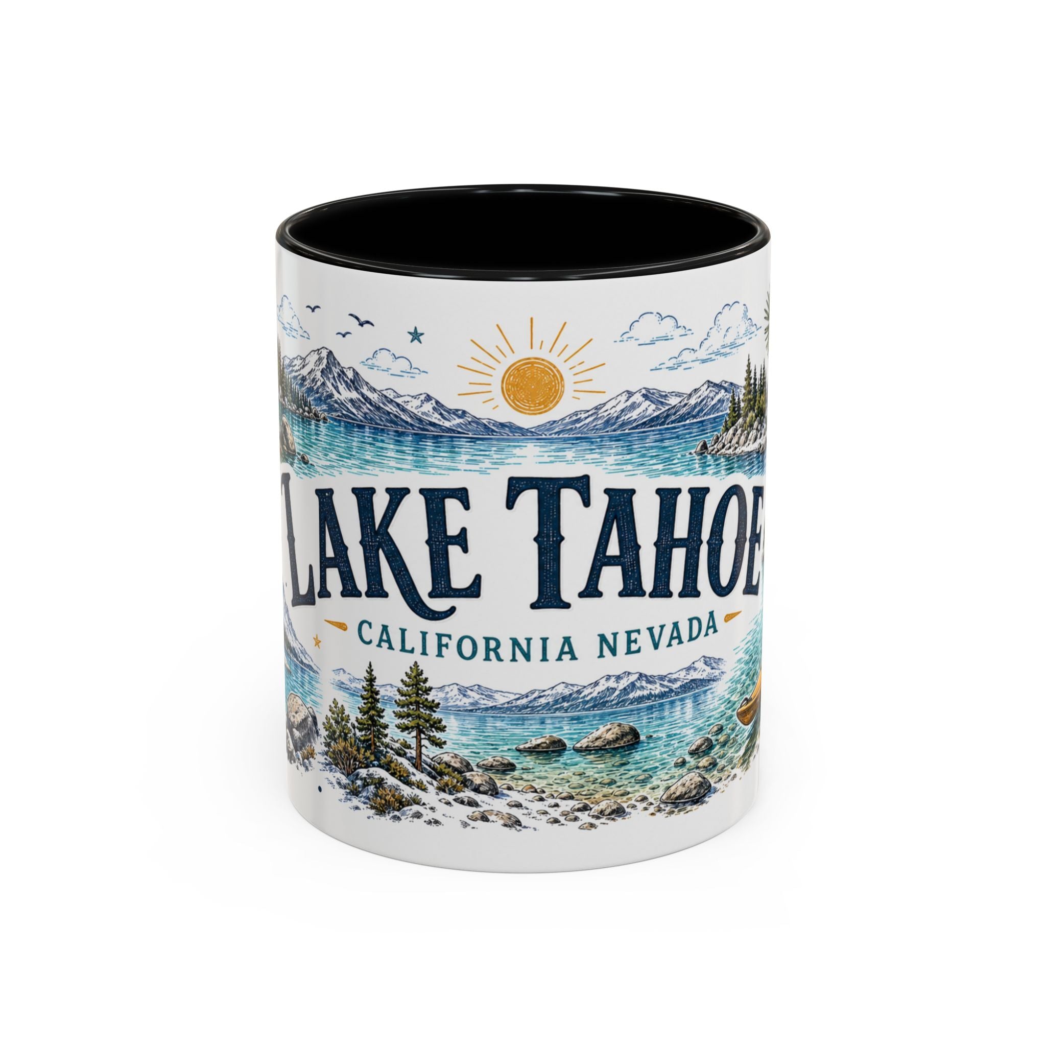 Lake Tahoe Mug, California Nevada Travel Souvenir, Bucket List Gift, Accent Ceramic Coffee Mug 11oz 15oz