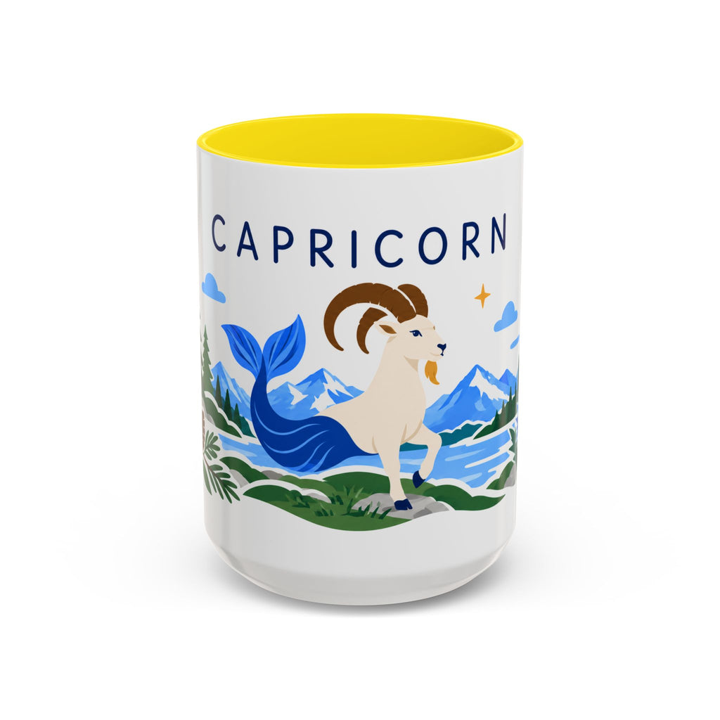 Capricorn Zodiac Coffee Mug | Sea Goat and Floral Design | Astrology Birthday Gift | 11 oz 15 oz Ceramic Accent Mug