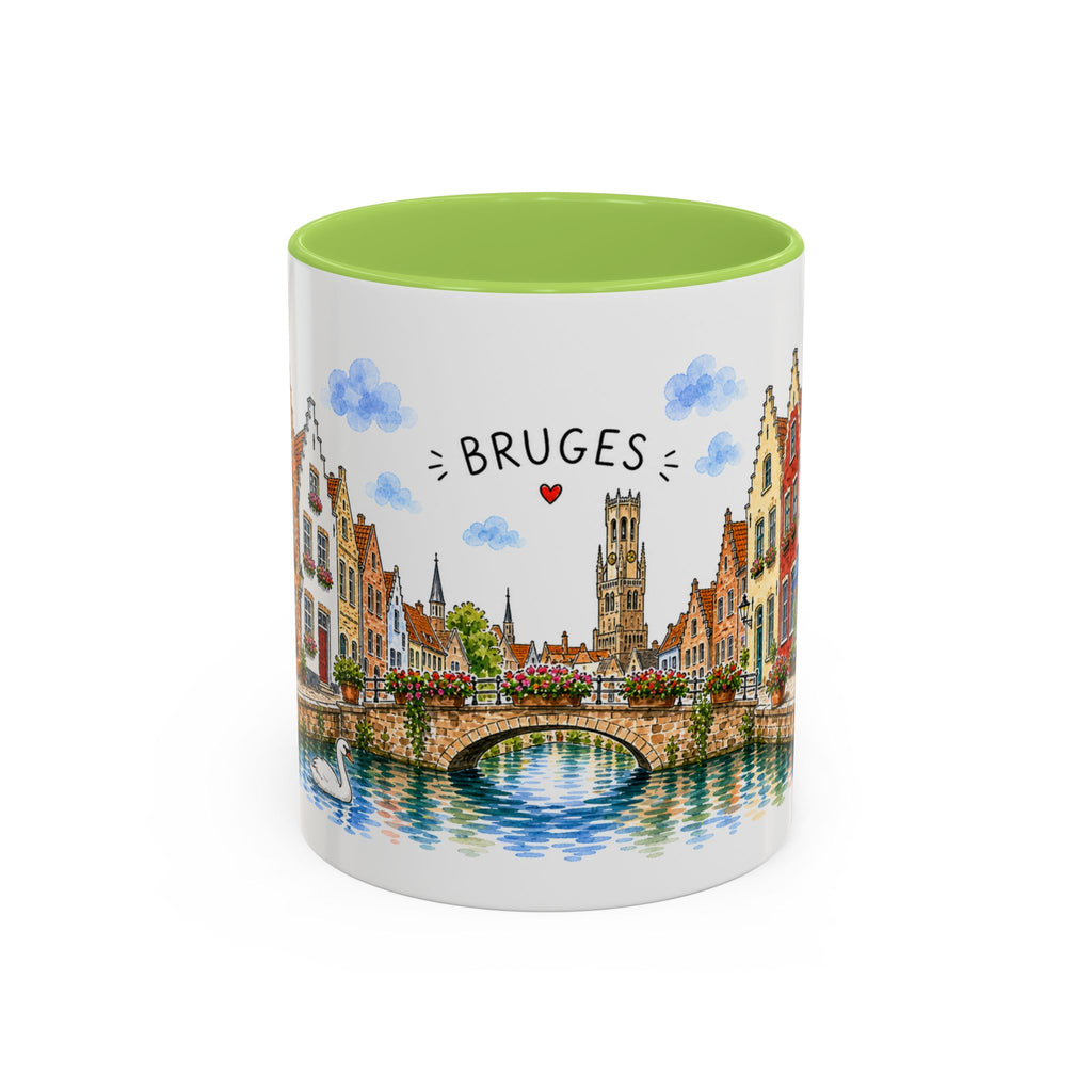 Bruges Illustrated Travel Mug | Belgium Souvenir Accent Coffee Mug | 11oz 15oz Ceramic Cup