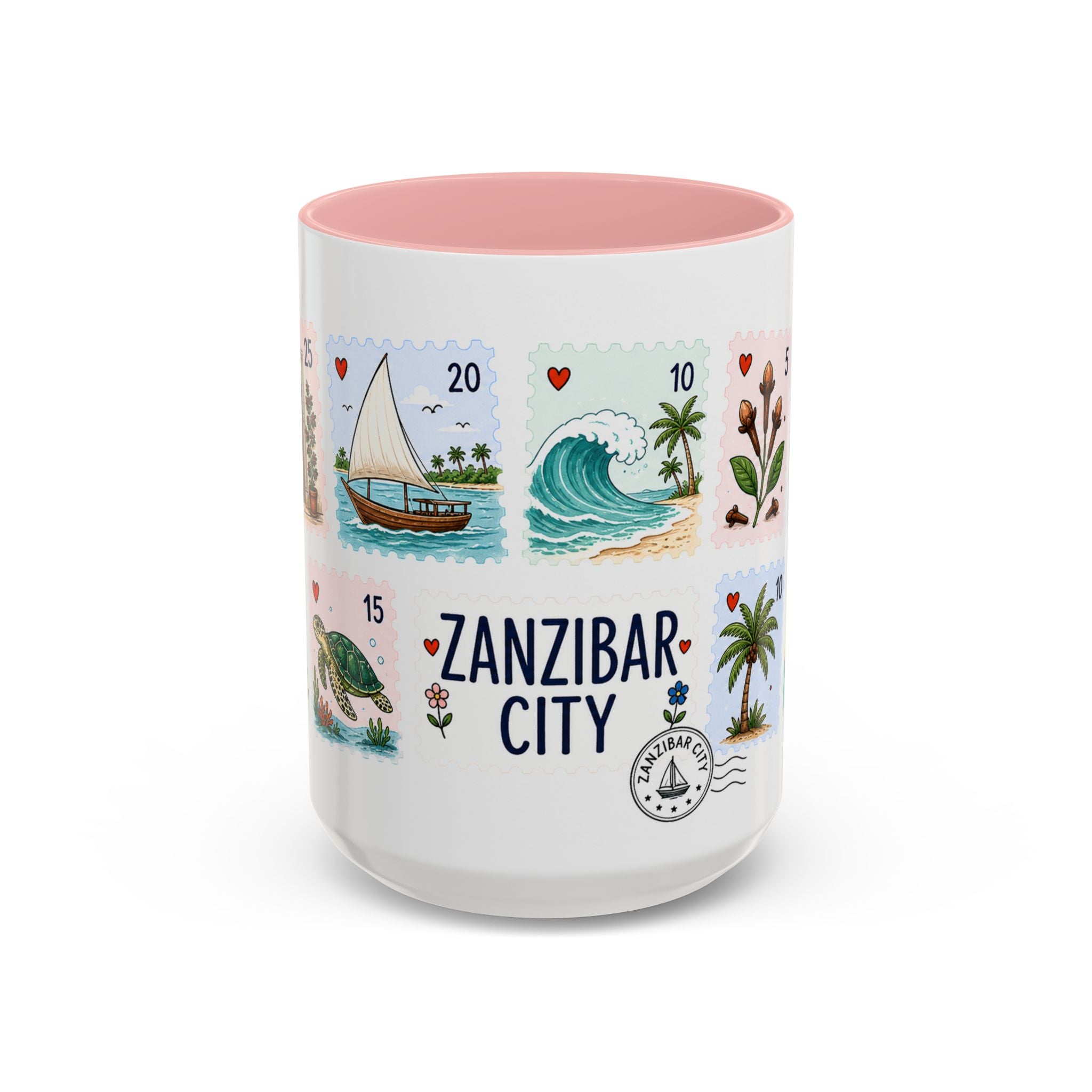 Zanzibar City Coffee Mug | Postage Stamp Collage Mug | Travel Souvenir Accent Cup 11oz 15oz