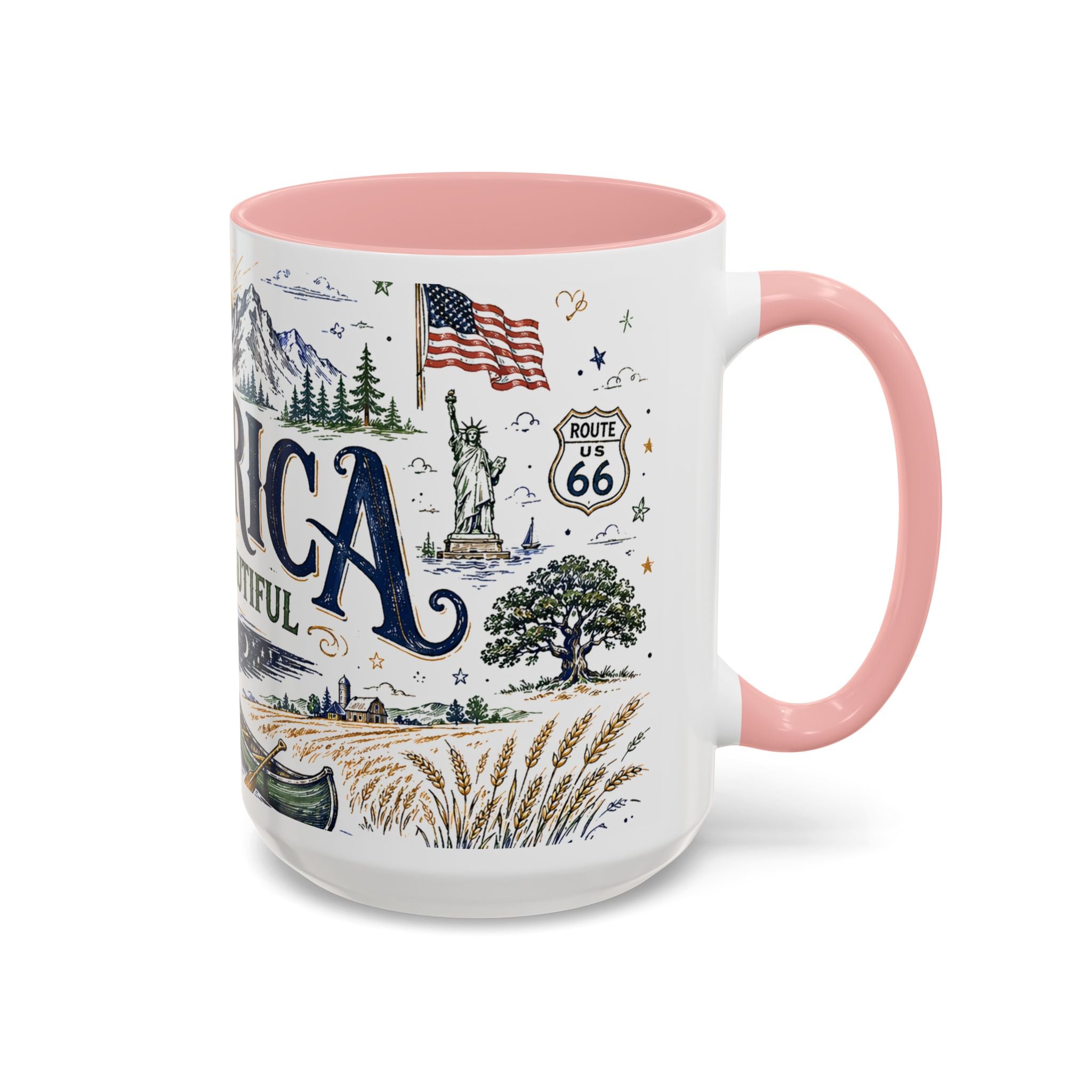 America the Beautiful Coffee Mug | Patriotic USA Gift | Accent Color Ceramic 11oz 15oz