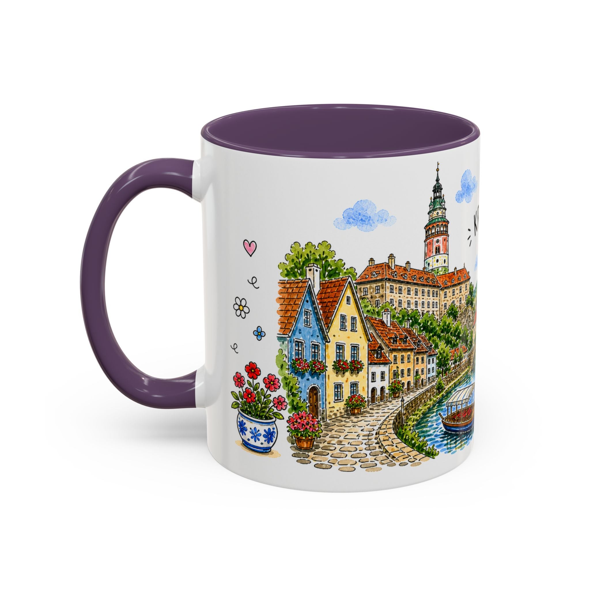 Cesky Krumlov Illustrated Travel Mug | Czechia Souvenir Accent Coffee Mug | 11oz 15oz Ceramic Cup