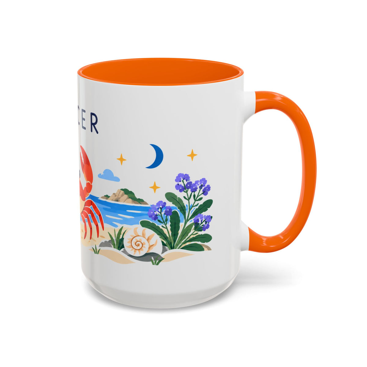 Cancer Zodiac Coffee Mug | Crab and Coastal Design | Astrology Birthday Gift | 11 oz 15 oz Ceramic Accent Mug