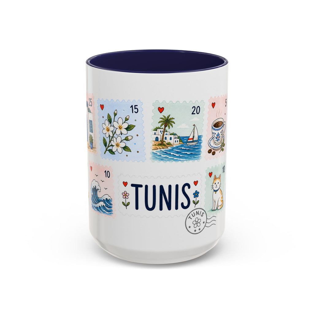 Tunis Coffee Mug | Postage Stamp Collage Mug | Travel Souvenir Accent Cup 11oz 15oz