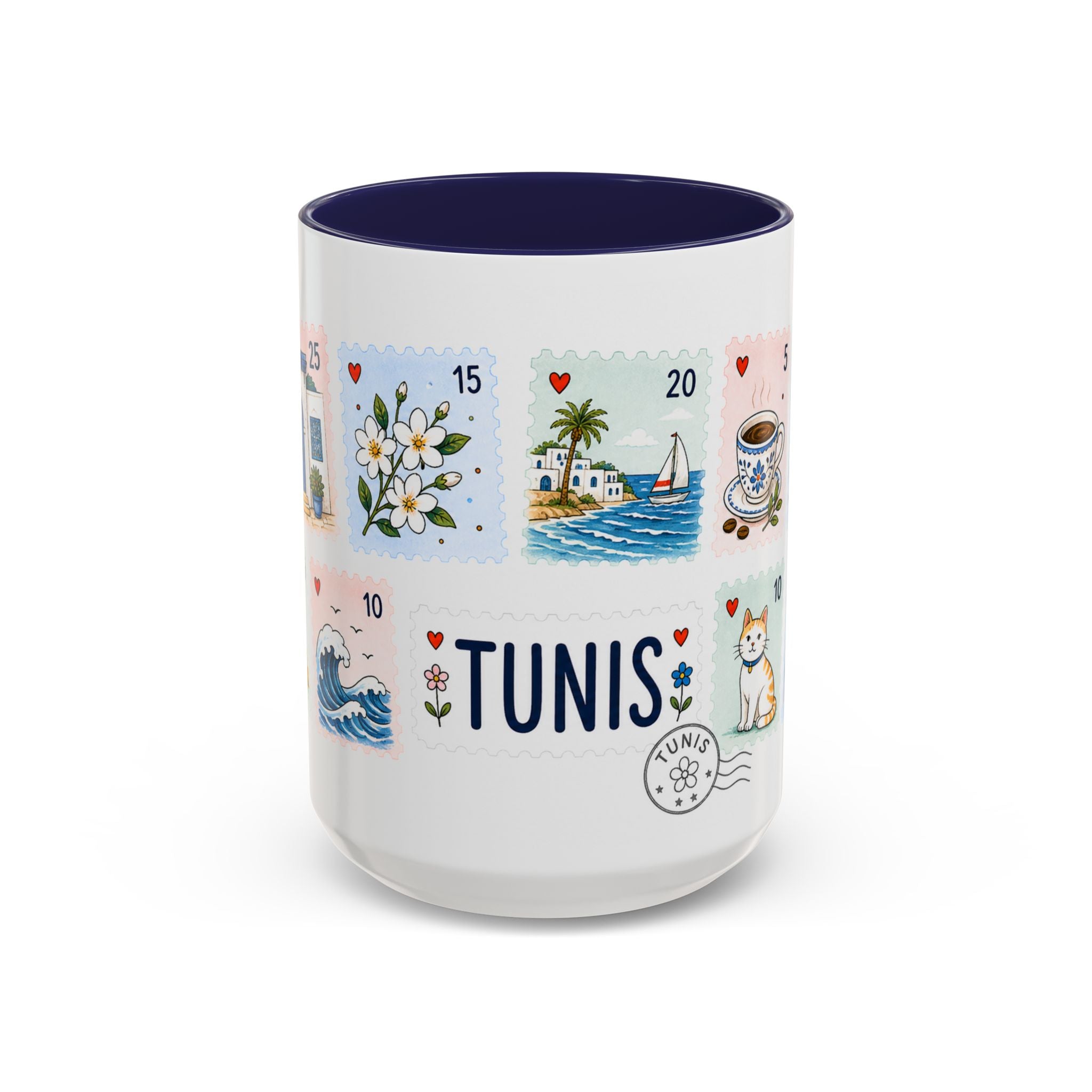 Tunis Coffee Mug | Postage Stamp Collage Mug | Travel Souvenir Accent Cup 11oz 15oz