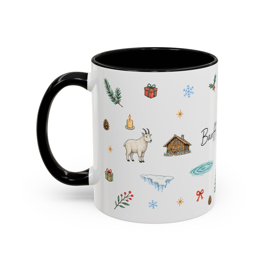 Banff Lake Louise Christmas Mug | Watercolor Travel Souvenir | Holiday Gift | Accent Ceramic Coffee Cup 11oz 15oz