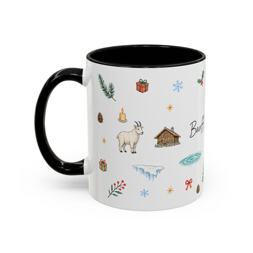 Banff Lake Louise Christmas Mug | Watercolor Travel Souvenir | Holiday Gift | Accent Ceramic Coffee Cup 11oz 15oz