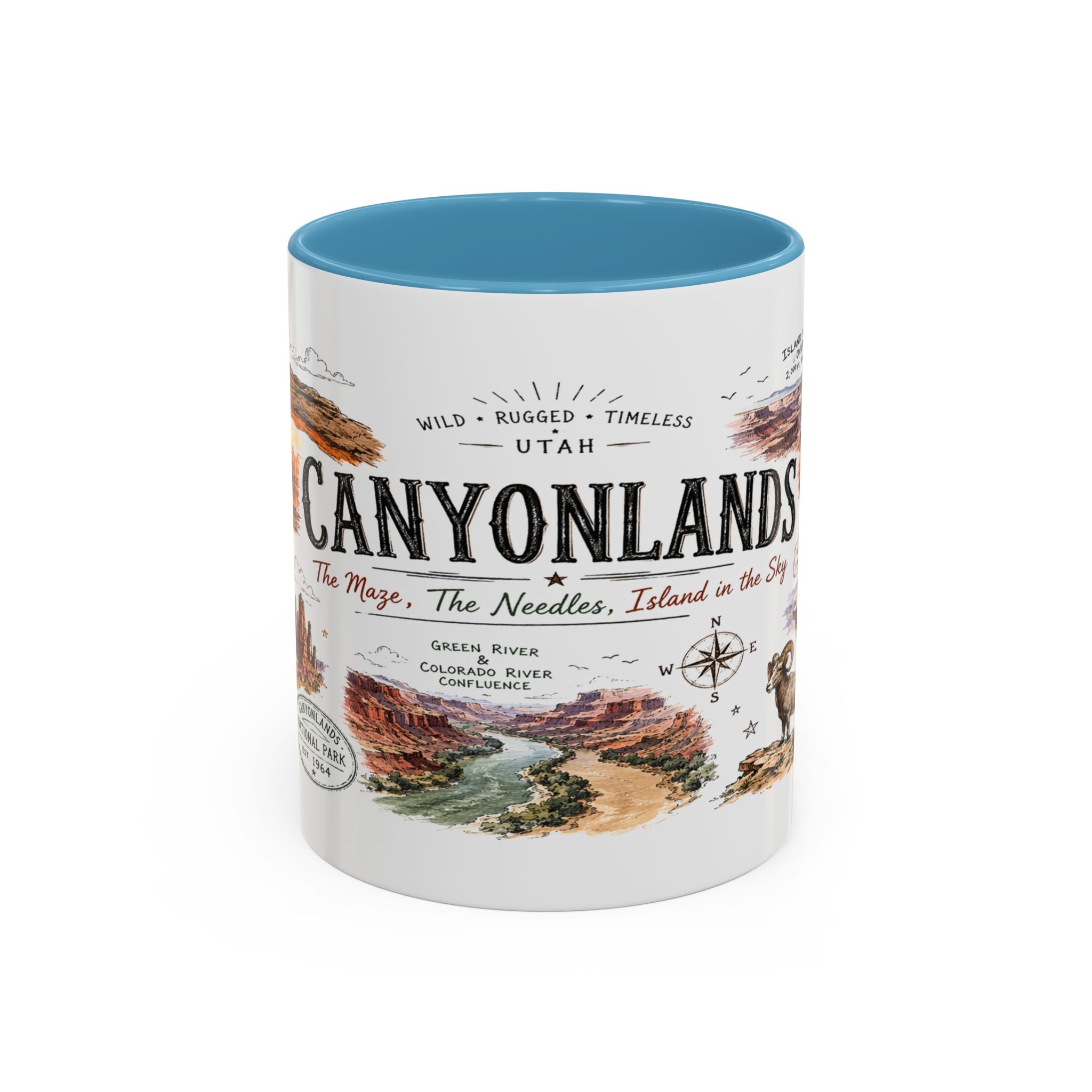 Canyonlands National Park Coffee Mug | Utah Red Rock Desert River Gift | Accent Color Ceramic 11oz 15oz