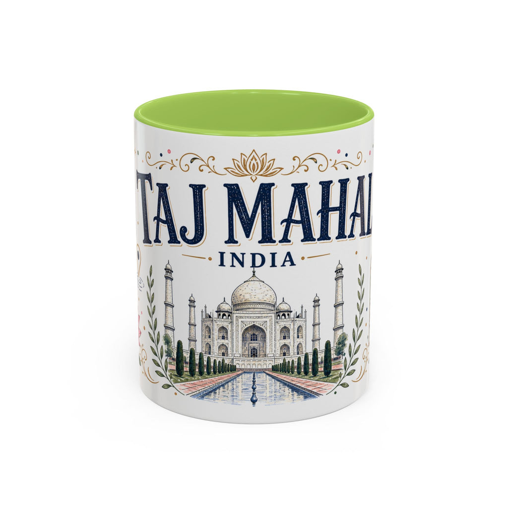 Taj Mahal Coffee Mug | Travel Destination Souvenir Gift | Accent Color Ceramic 11oz 15oz