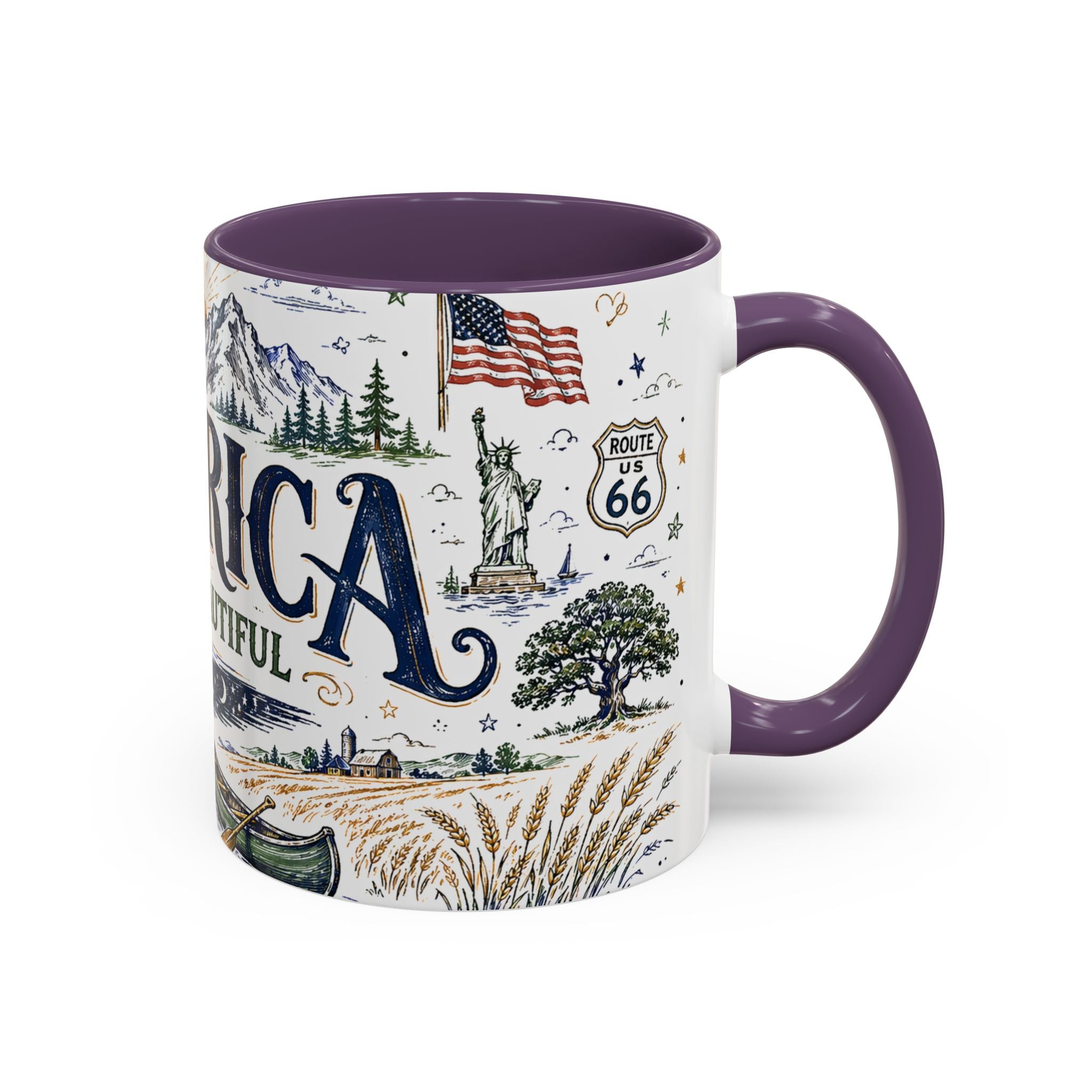America the Beautiful Coffee Mug | Patriotic USA Gift | Accent Color Ceramic 11oz 15oz