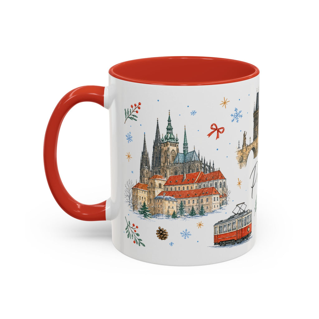 Prague Christmas Mug | Watercolor Travel Souvenir | Holiday Gift | Accent Ceramic Coffee Cup 11oz 15oz