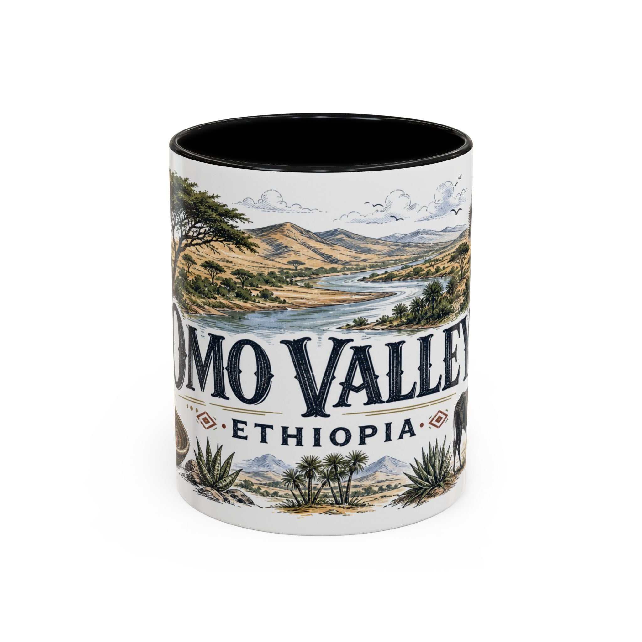 Omo Valley Mug, Ethiopia Travel Souvenir, Bucket List Gift, Accent Ceramic Coffee Mug 11oz 15oz