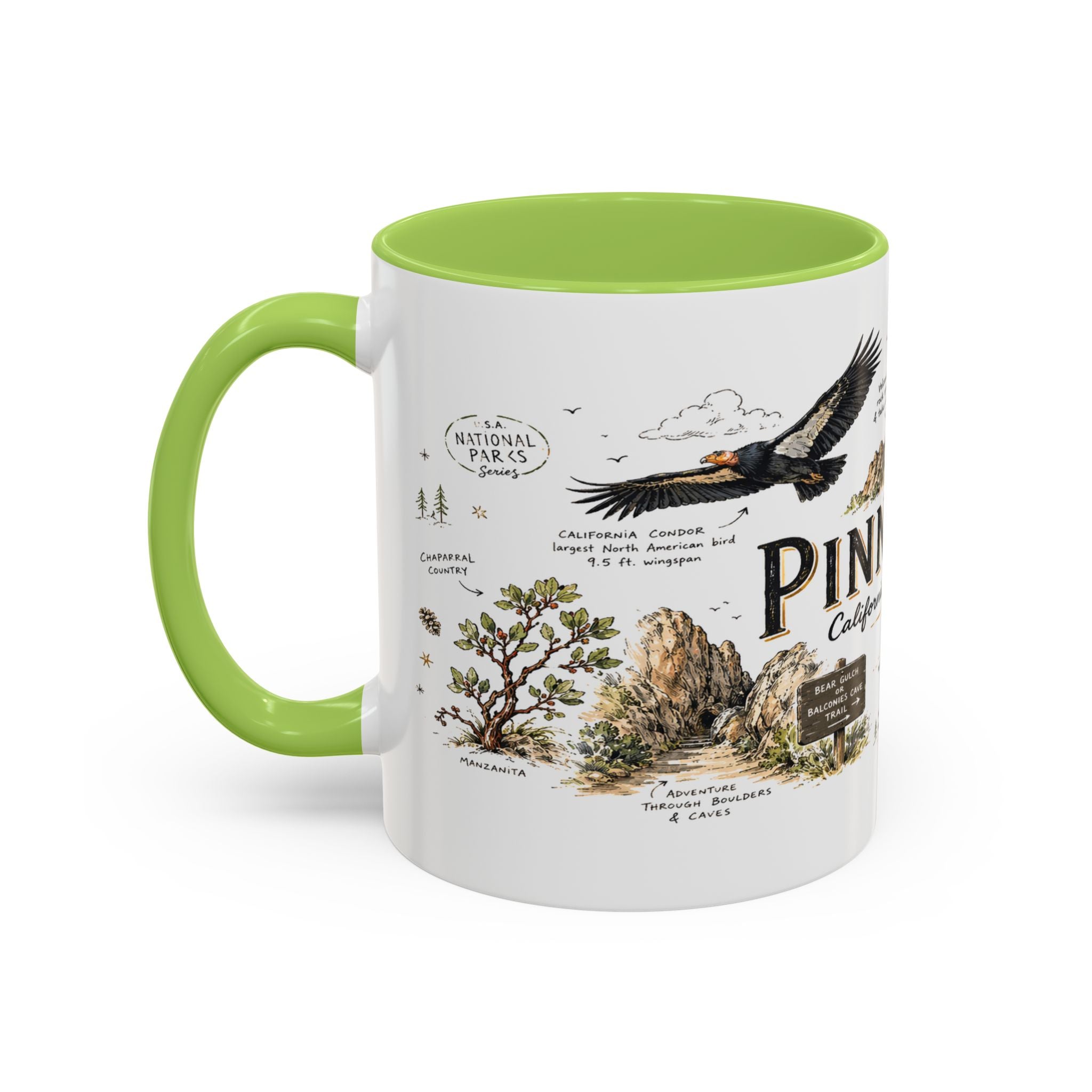 Pinnacles National Park Coffee Mug | California Rock Climbing Condor Gift | Accent Color Ceramic 11oz 15oz