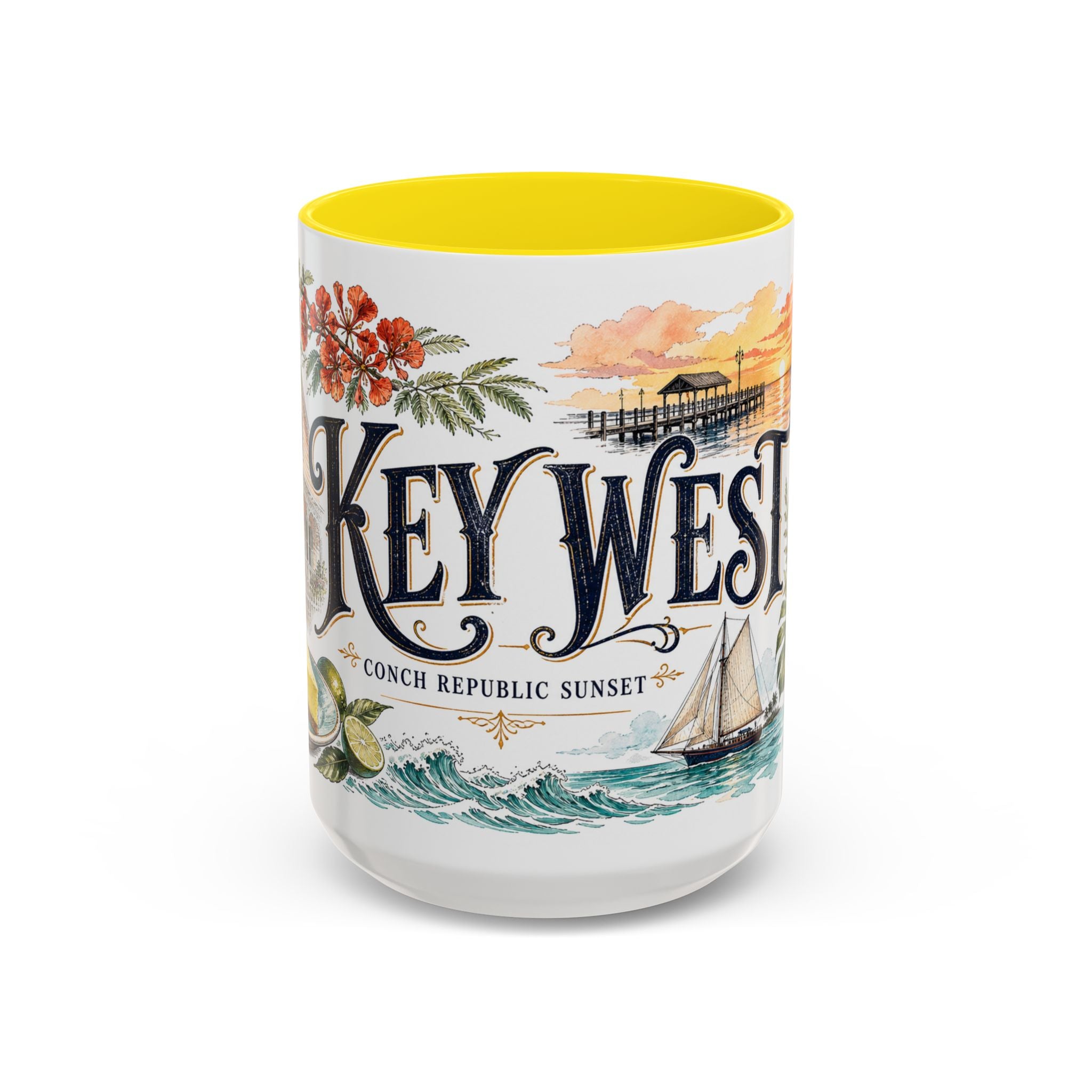 Key West Coffee Mug | United States Travel Souvenir | Vintage Illustrated City Gift | 11 oz 15 oz Accent Mug