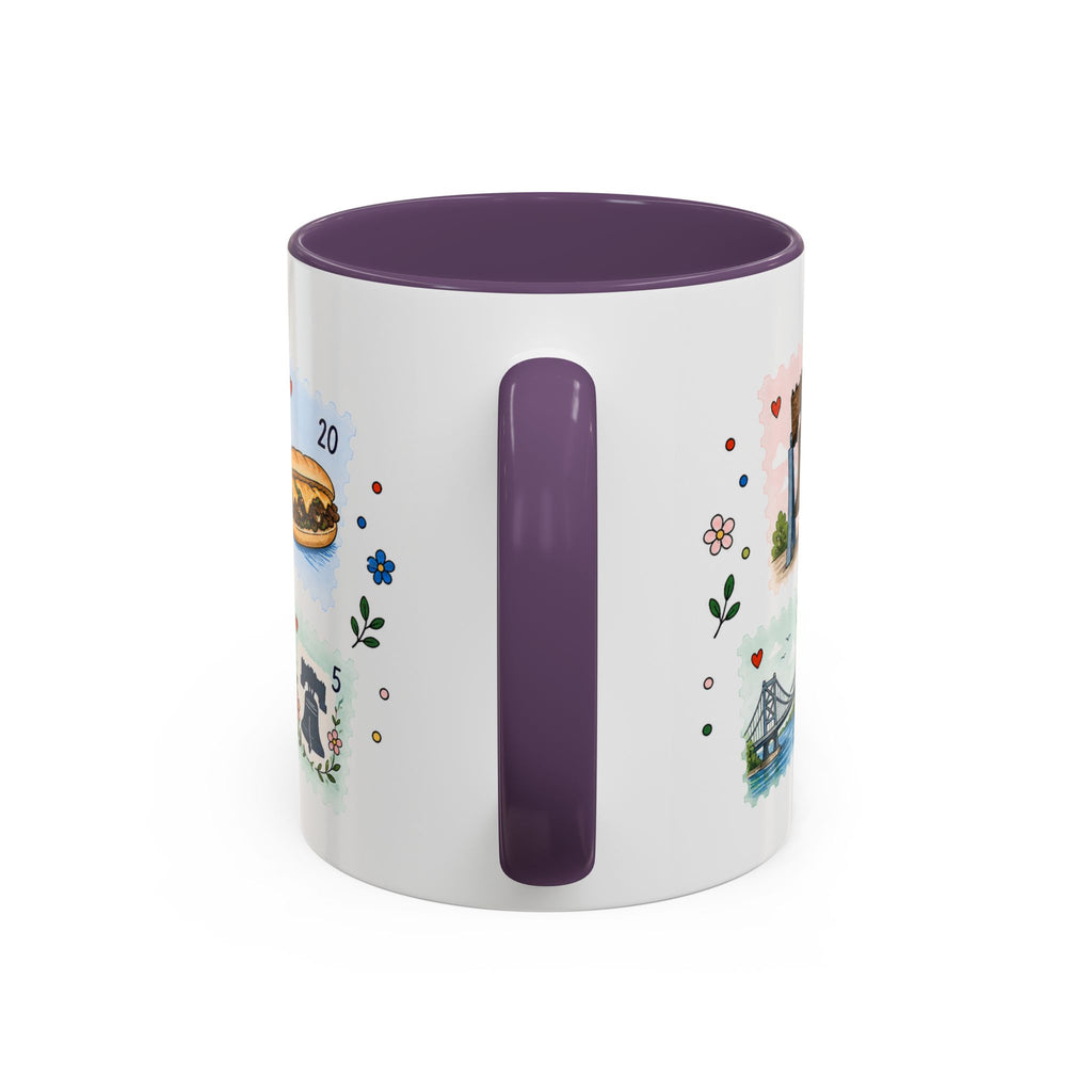 Philadelphia Coffee Mug | Postage Stamp Collage Mug | Travel Souvenir Accent Cup 11oz 15oz