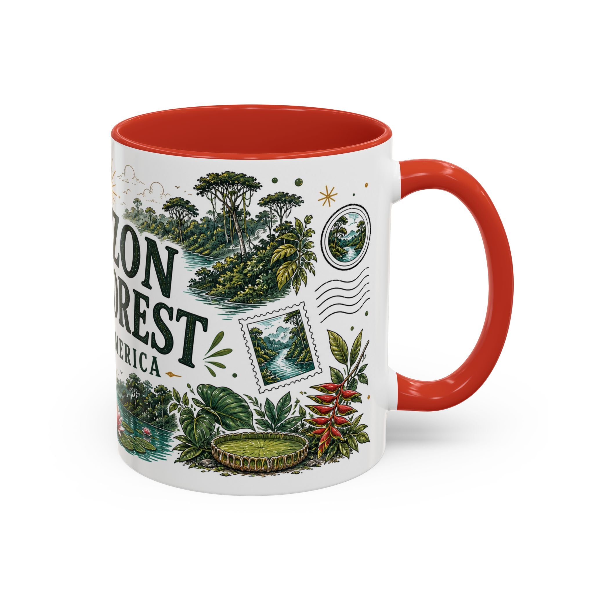Amazon Rainforest Coffee Mug | Travel Destination Souvenir Gift | Accent Color Ceramic 11oz 15oz
