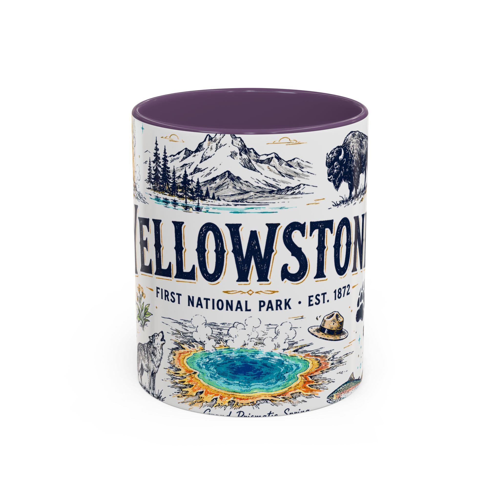 Yellowstone National Park Coffee Mug | Hiking Camping Nature Gift | Accent Color Ceramic 11oz 15oz