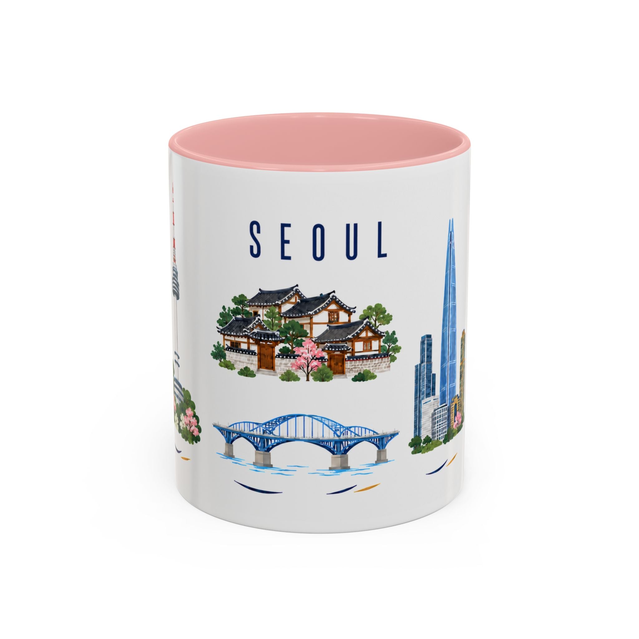 Seoul Coffee Mug | South Korea Travel Souvenir | Porcelain Decal City Gift | 11oz 15oz Accent Mug