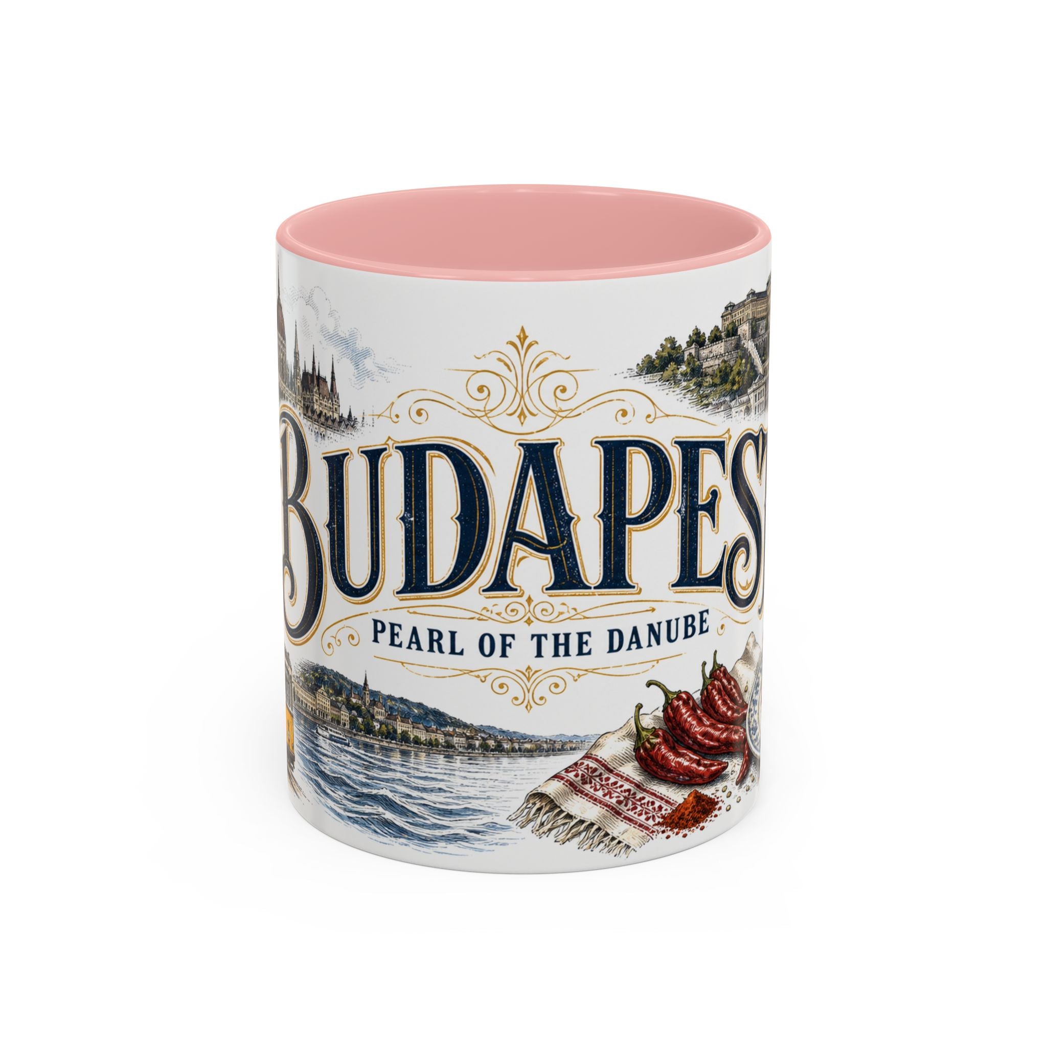 Budapest Coffee Mug | Hungary Travel Souvenir | Vintage Illustrated City Gift | 11 oz 15 oz Accent Mug