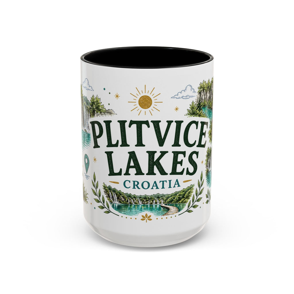 Plitvice Lakes Coffee Mug | Travel Destination Souvenir Gift | Accent Color Ceramic 11oz 15oz