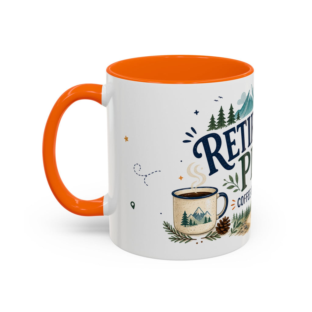 Retirement Plan Coffee And Adventures Mug | Travel Retirement Gift | Accent Color Ceramic 11oz 15oz