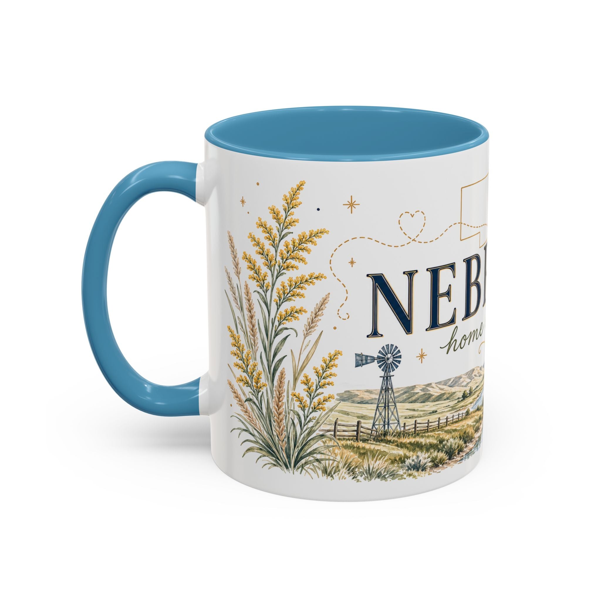 Nebraska State Mug | Moving Away, Long Distance Friendship Gift | Botanical Landscape Accent Mug