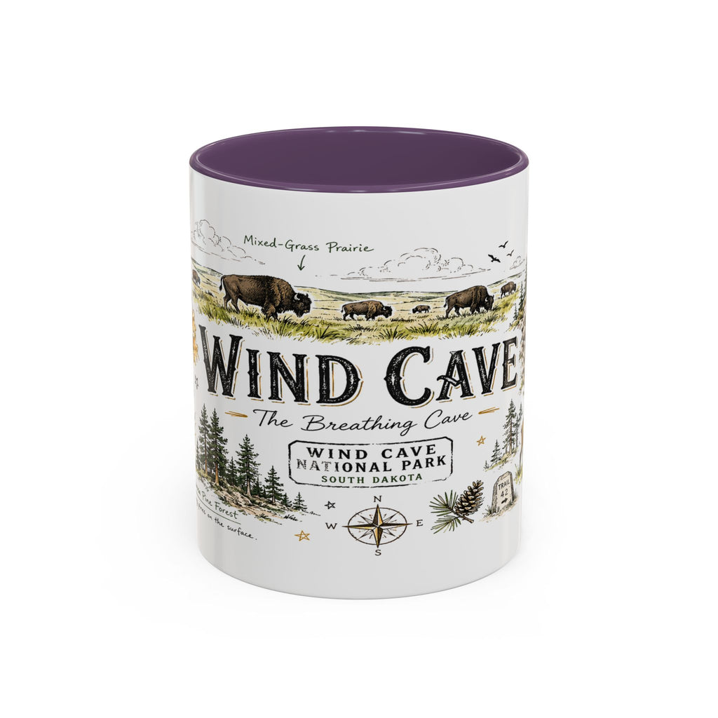 Wind Cave National Park Coffee Mug | South Dakota Cave Bison Prairie Gift | Accent Color Ceramic 11oz 15oz