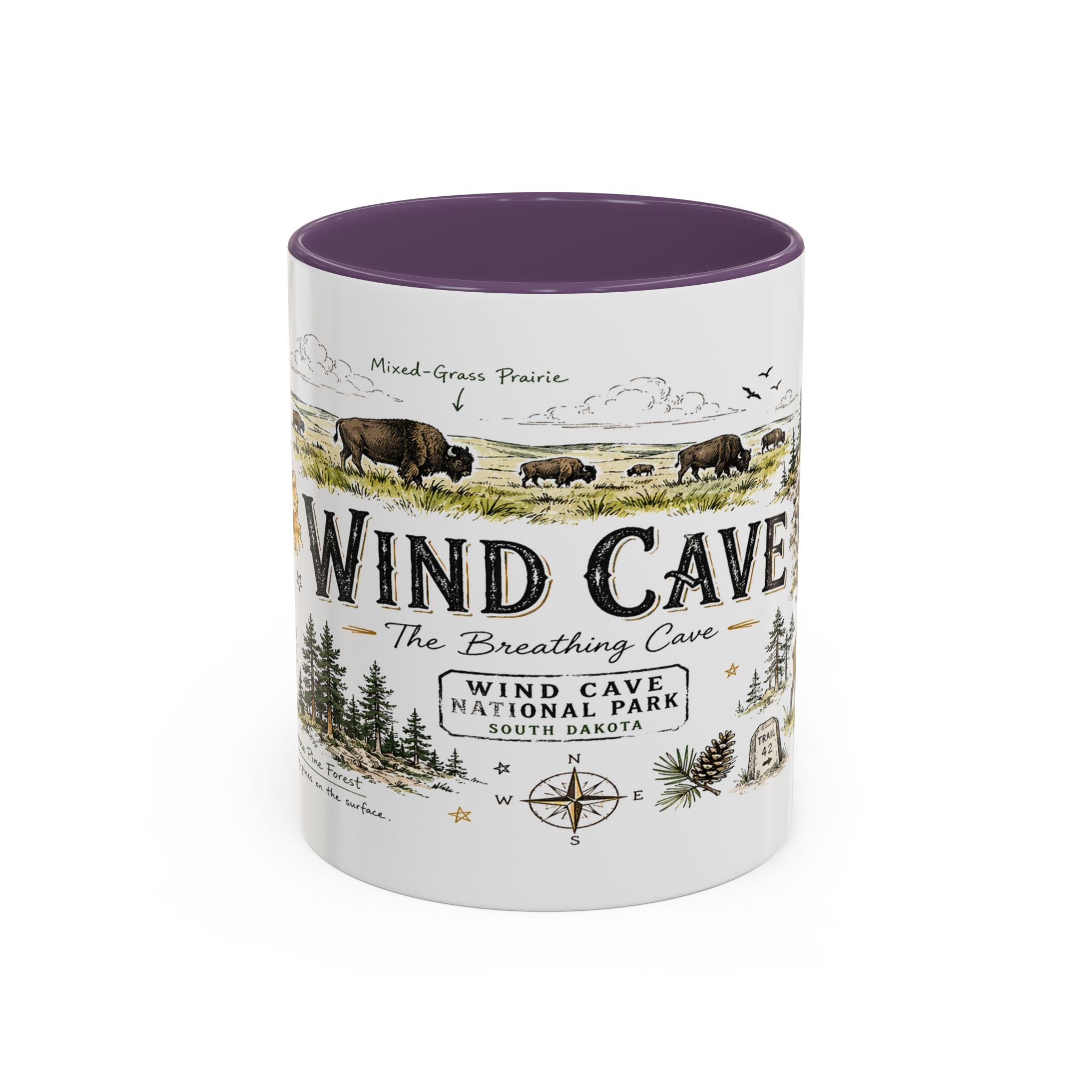 Wind Cave National Park Coffee Mug | South Dakota Cave Bison Prairie Gift | Accent Color Ceramic 11oz 15oz