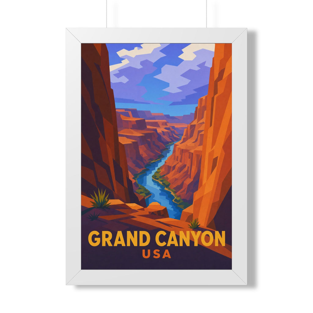 Grand Canyon United States Framed Poster | Vintage Travel Wall Art | Black Walnut White Frame | 16x24 20x30
