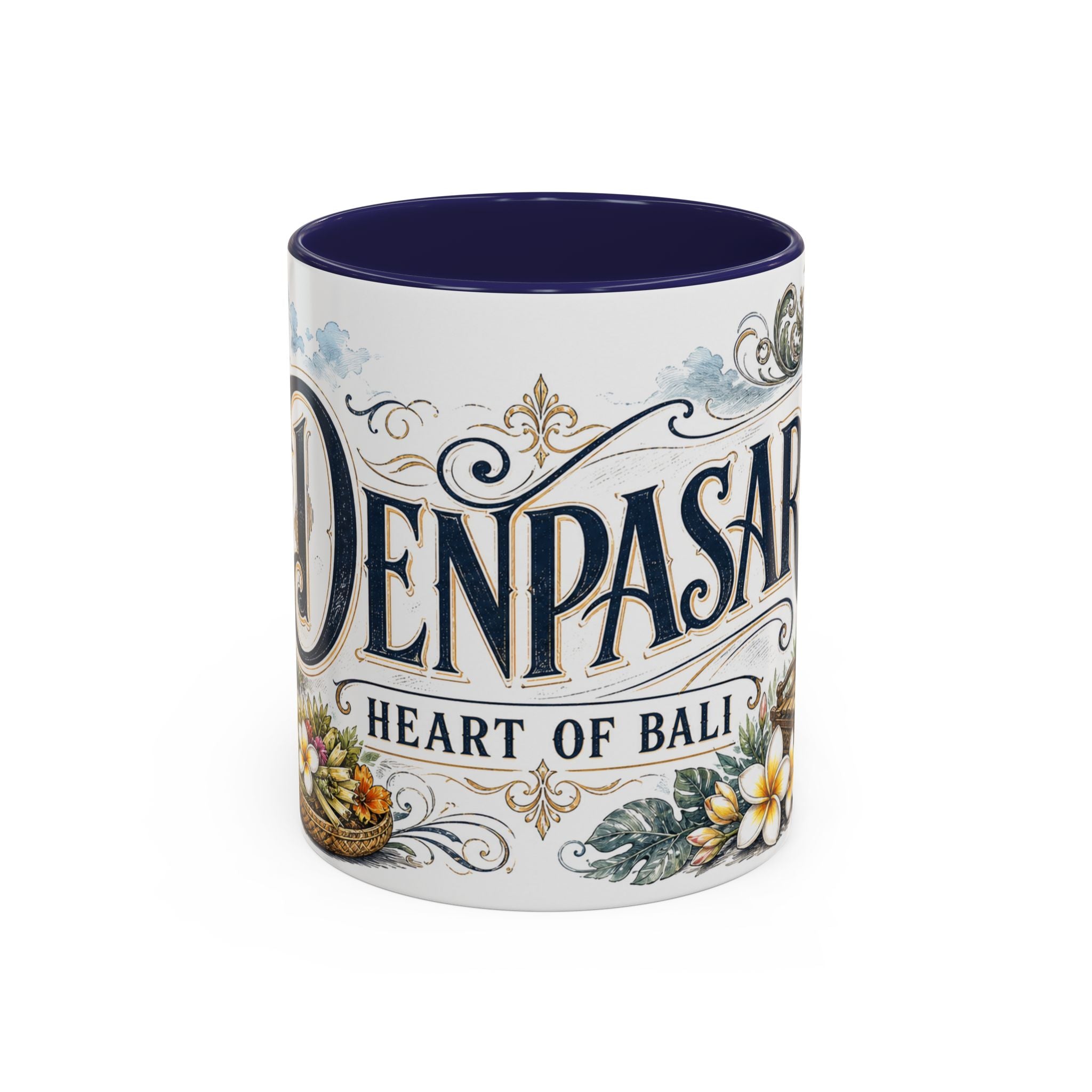Denpasar Coffee Mug | Indonesia Travel Souvenir | Vintage Illustrated City Gift | 11 oz 15 oz Accent Mug