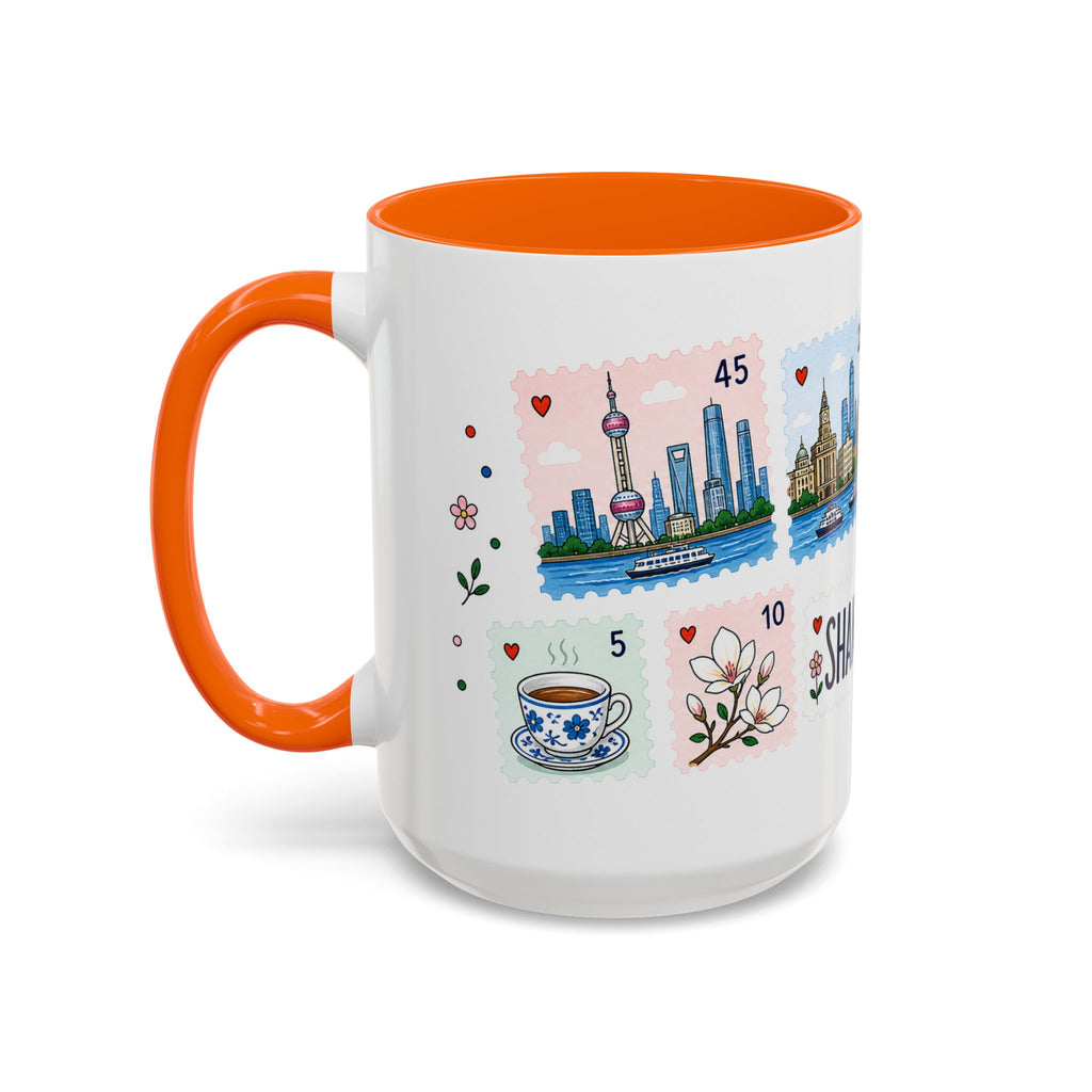 Shanghai Coffee Mug | Postage Stamp Collage Mug | Travel Souvenir Accent Cup 11oz 15oz