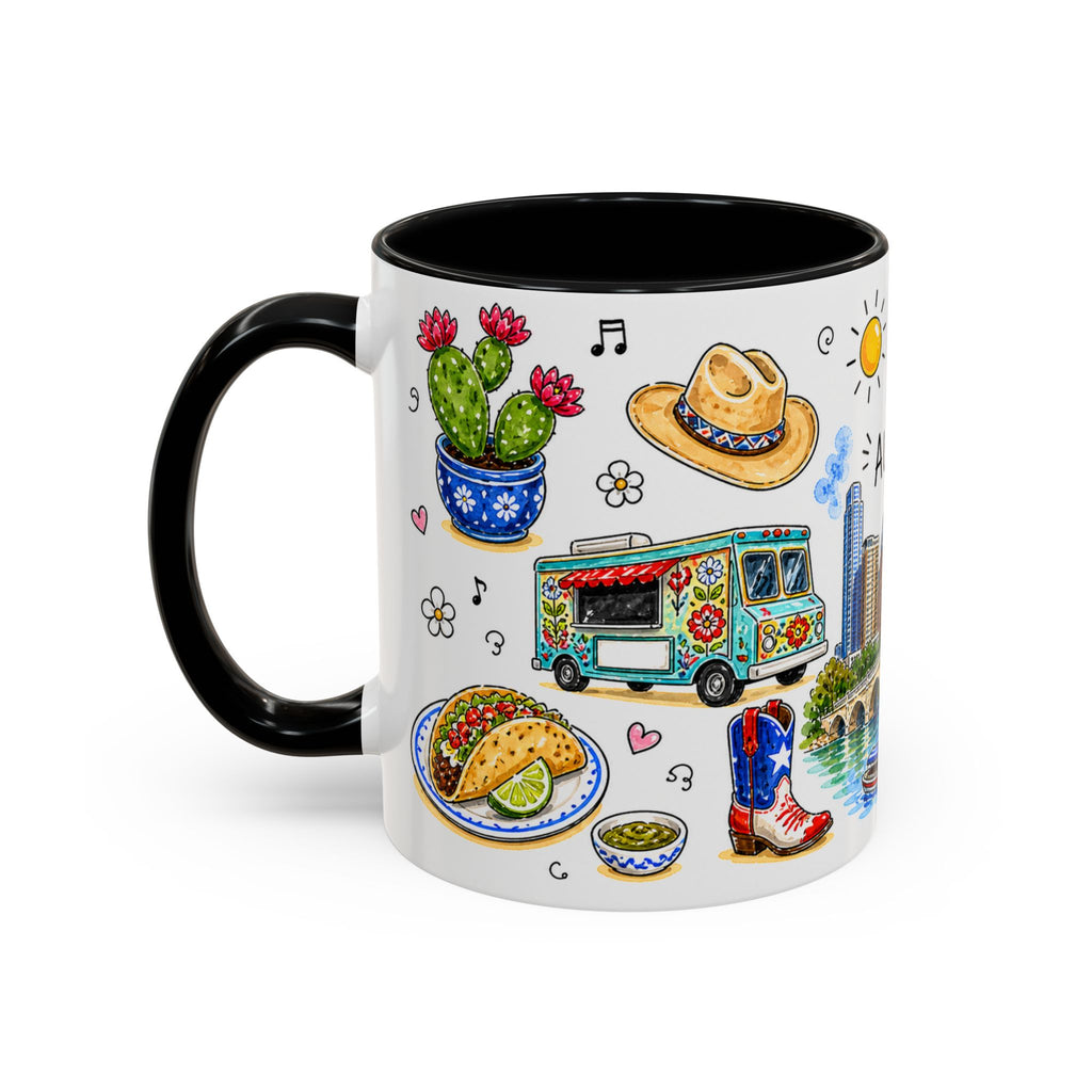 Austin Illustrated Travel Mug | City Souvenir Accent Coffee Mug | 11oz 15oz Ceramic Cup
