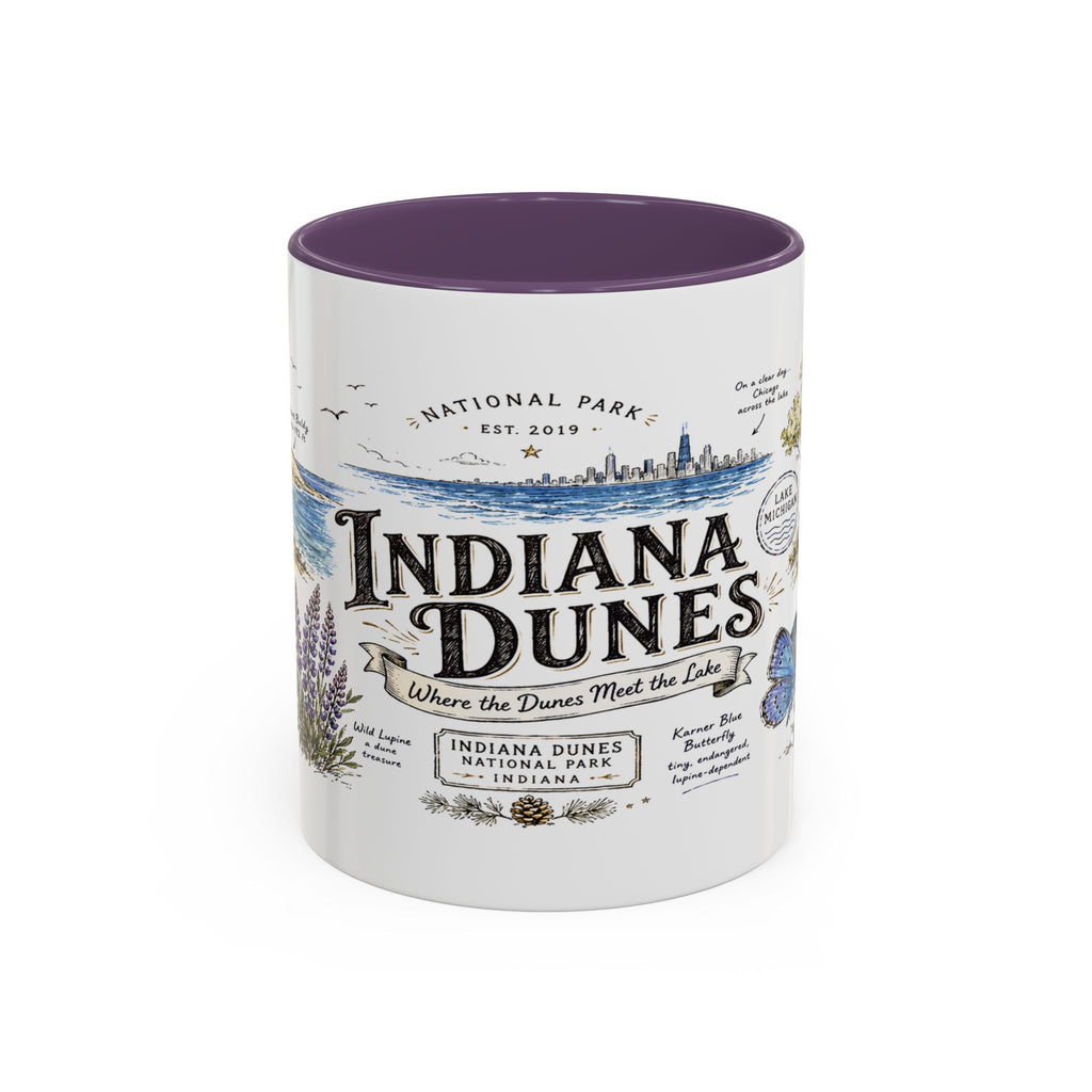 Indiana Dunes National Park Coffee Mug | Indiana Lake Michigan Beach Gift | Accent Color Ceramic 11oz 15oz