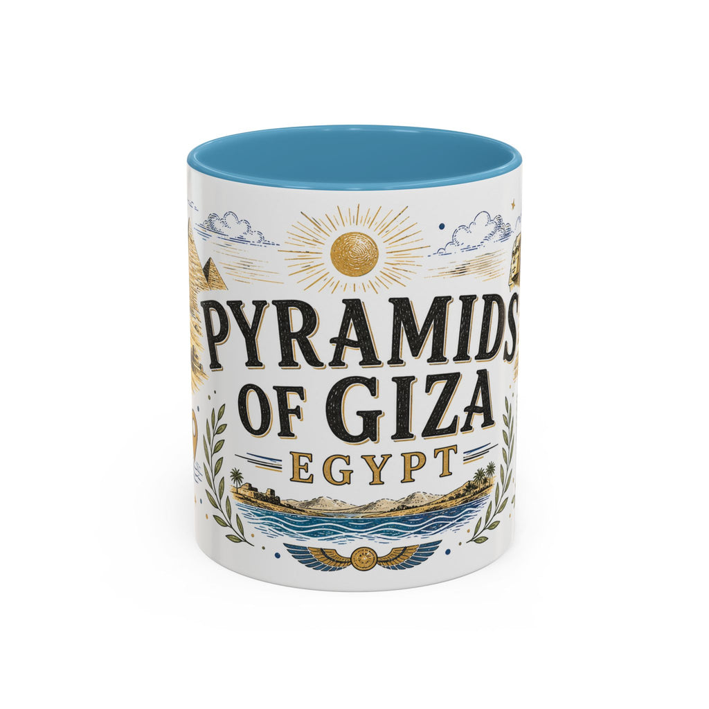Pyramids of Giza Coffee Mug | Travel Destination Souvenir Gift | Accent Color Ceramic 11oz 15oz