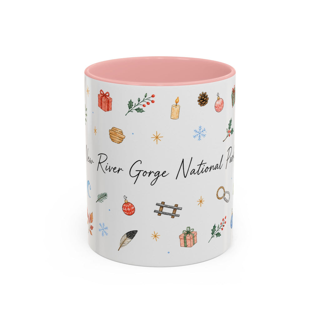 New River Gorge National Park Christmas Mug | Watercolor Travel Souvenir | Holiday Gift | Accent Ceramic Coffee Cup 11oz 15oz