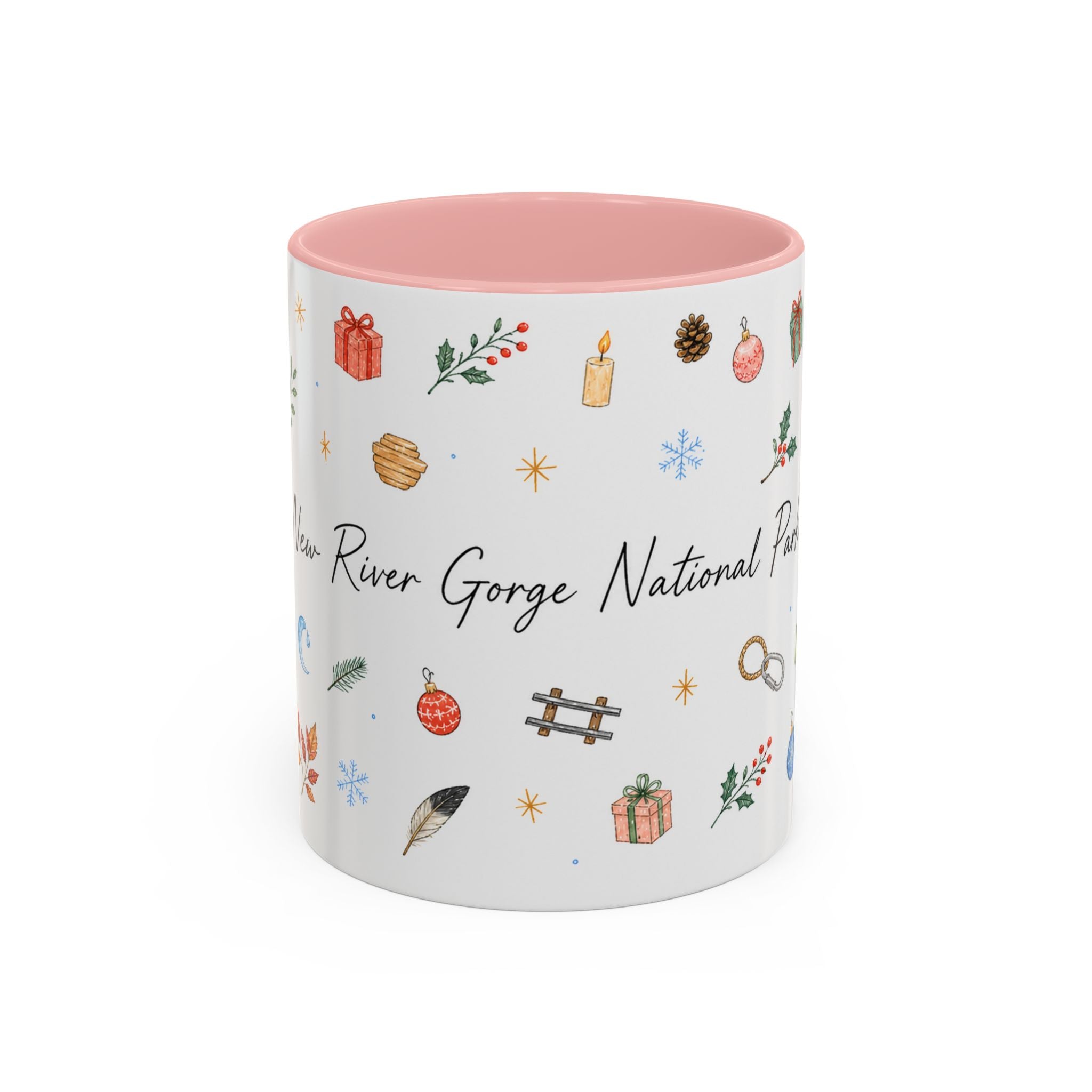 New River Gorge National Park Christmas Mug | Watercolor Travel Souvenir | Holiday Gift | Accent Ceramic Coffee Cup 11oz 15oz