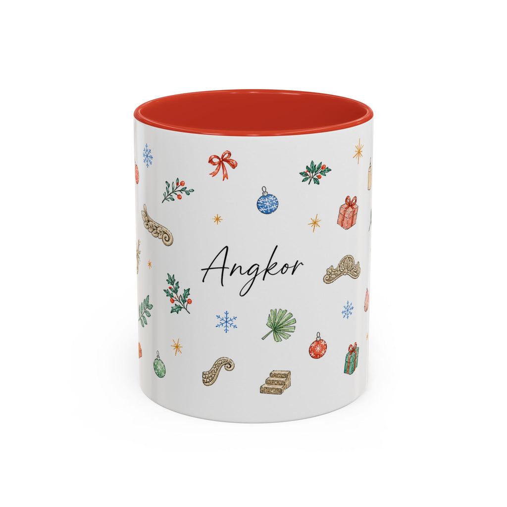 Angkor Christmas Mug | Watercolor Travel Souvenir | Holiday Gift | Accent Ceramic Coffee Cup 11oz 15oz